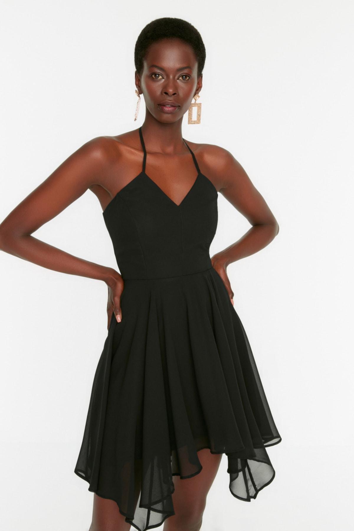 Black V-Neck Skater Dress, , large image number 2