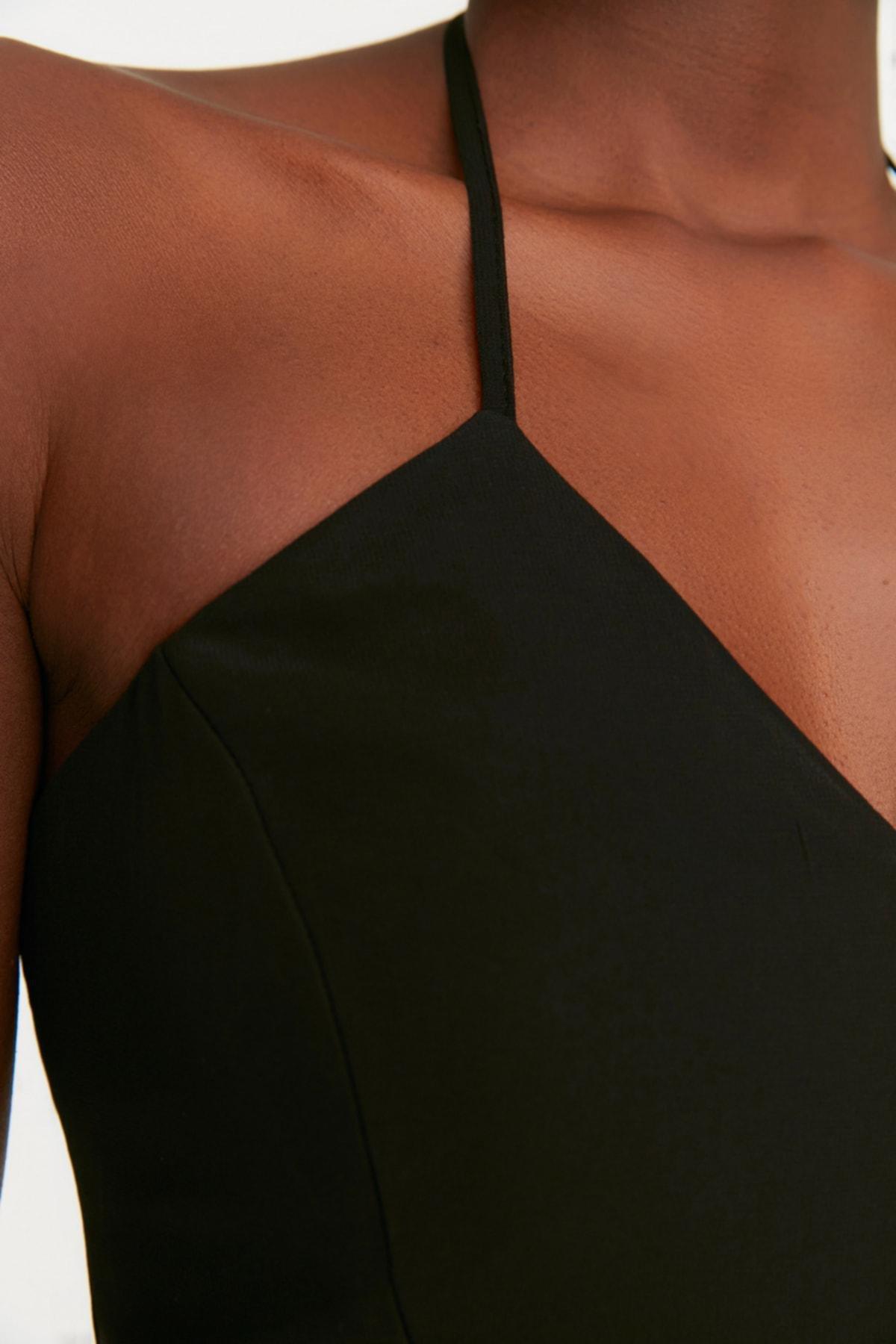 Black V-Neck Skater Dress, , large image number 3