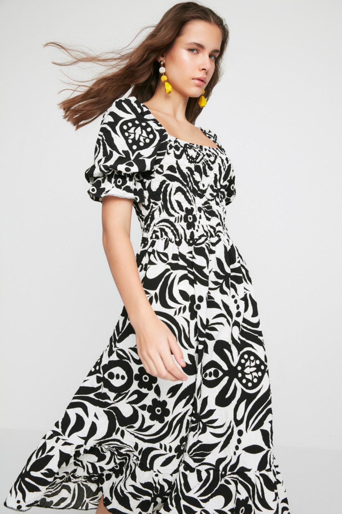 Black Floral Skater Dress, , large image number 0