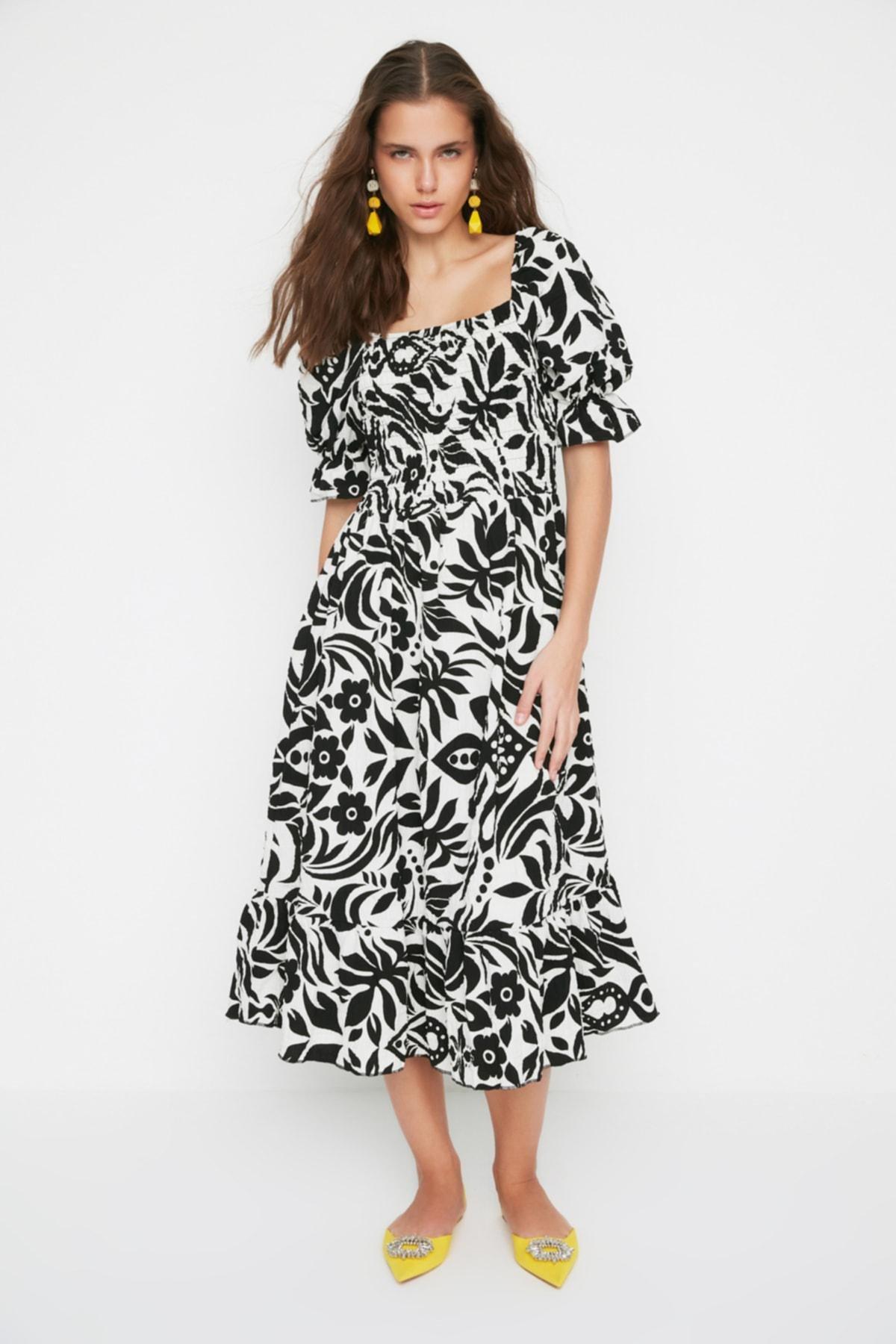 Black Floral Skater Dress, , large image number 1
