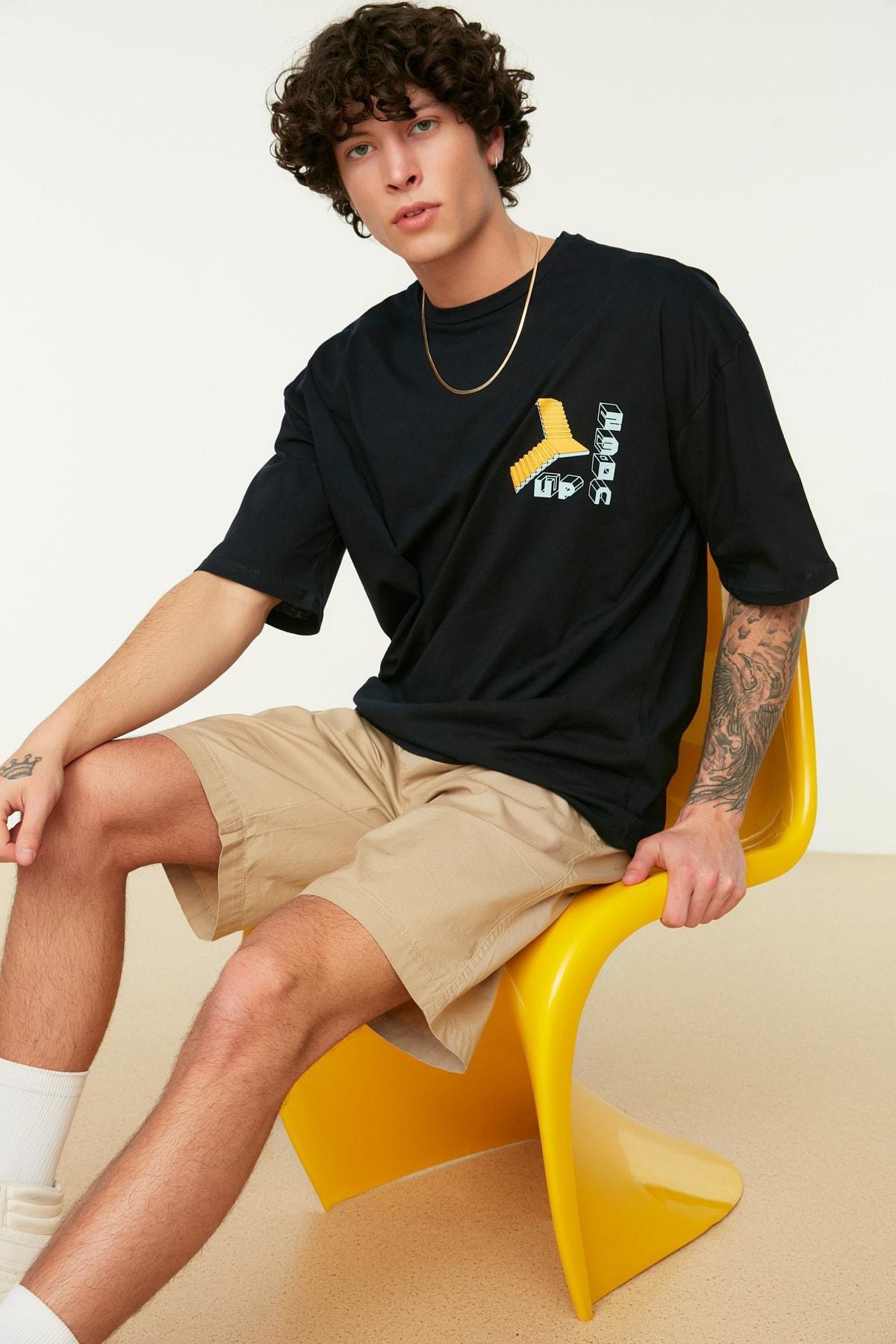 Navy Oversize Crew Neck T-Shirt, Dark blue, large image number 1