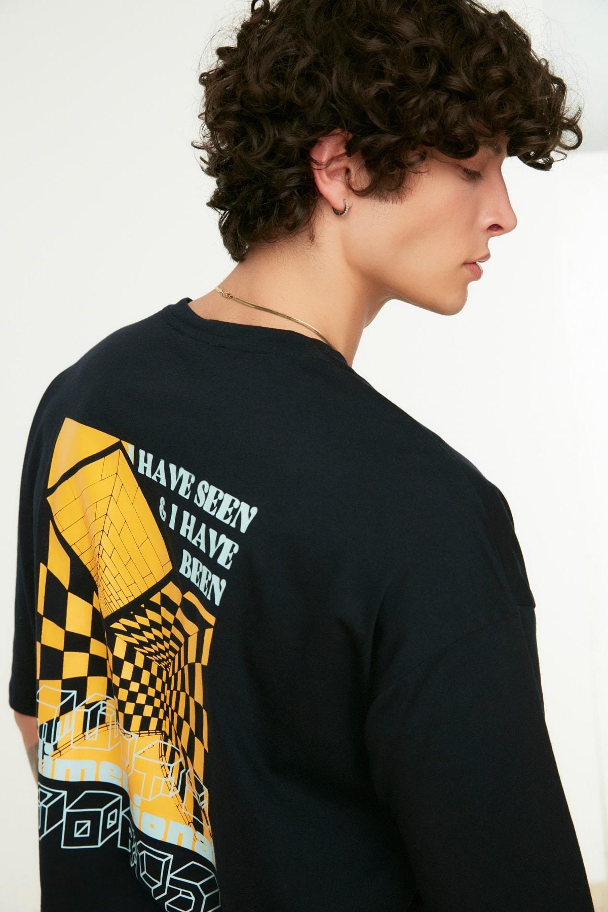 Navy Oversize Crew Neck T-Shirt, Dark blue, large image number 3