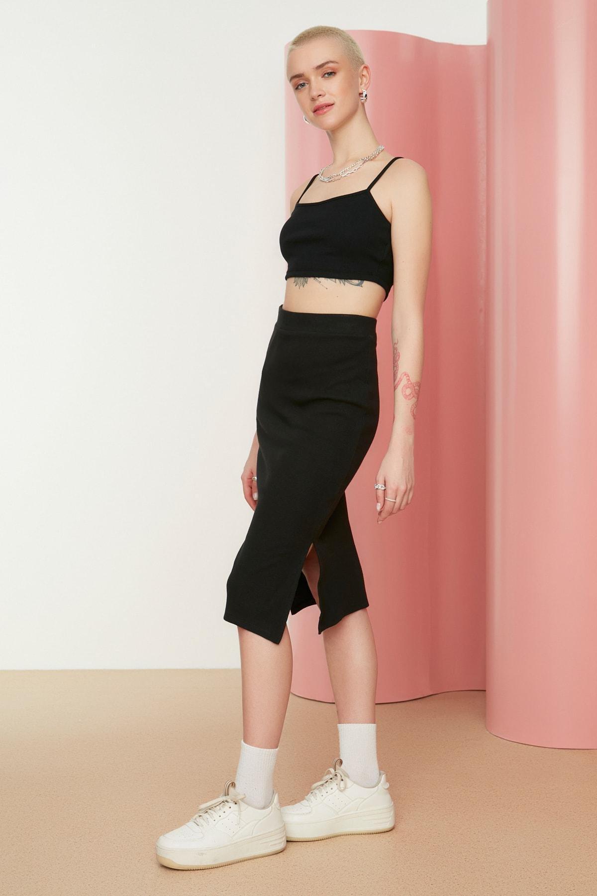 Trendyol - Black Pencil Midi Skirt