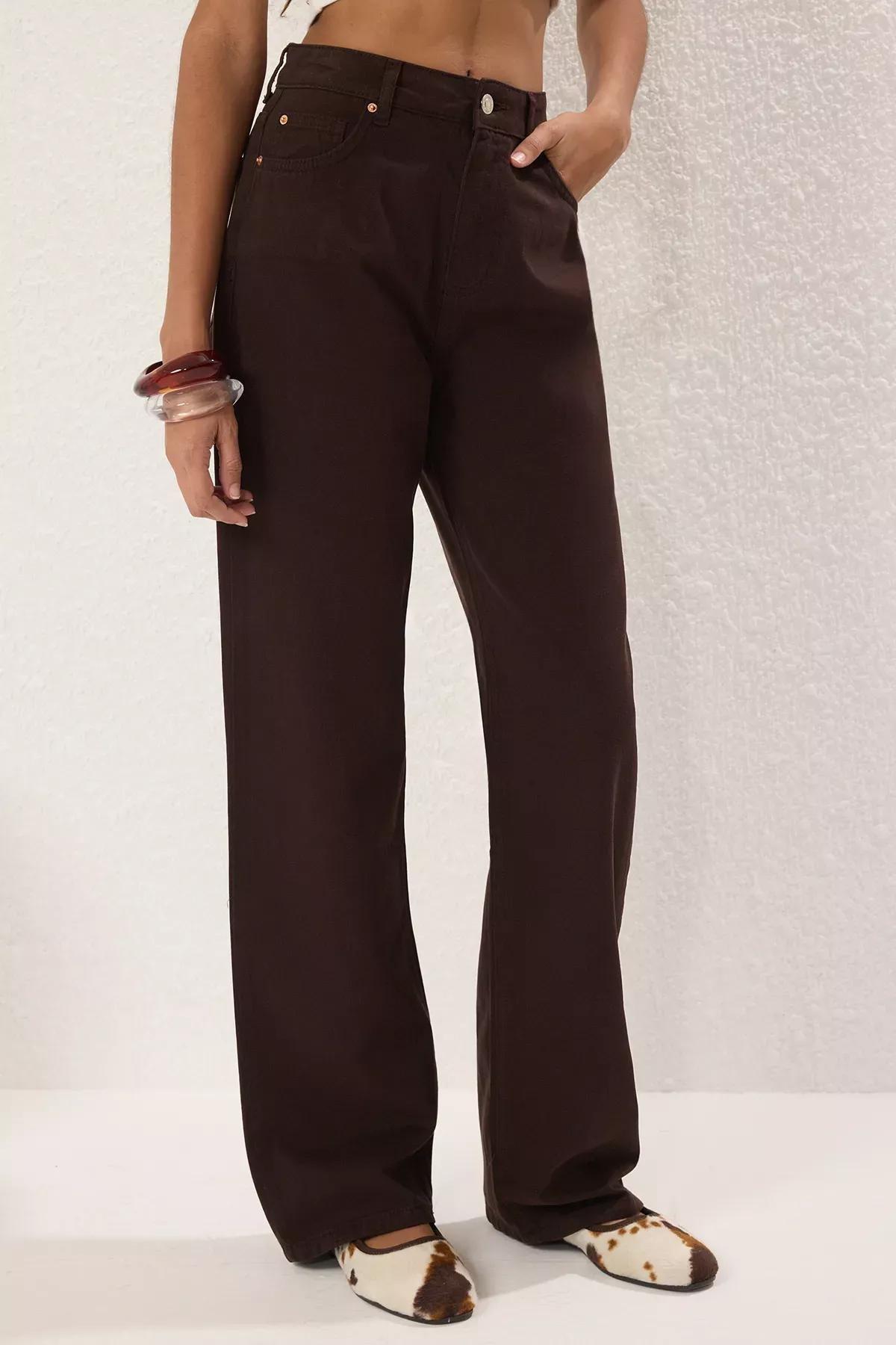 Brown High-Waist Wide Leg Jeans, , large image number 2
