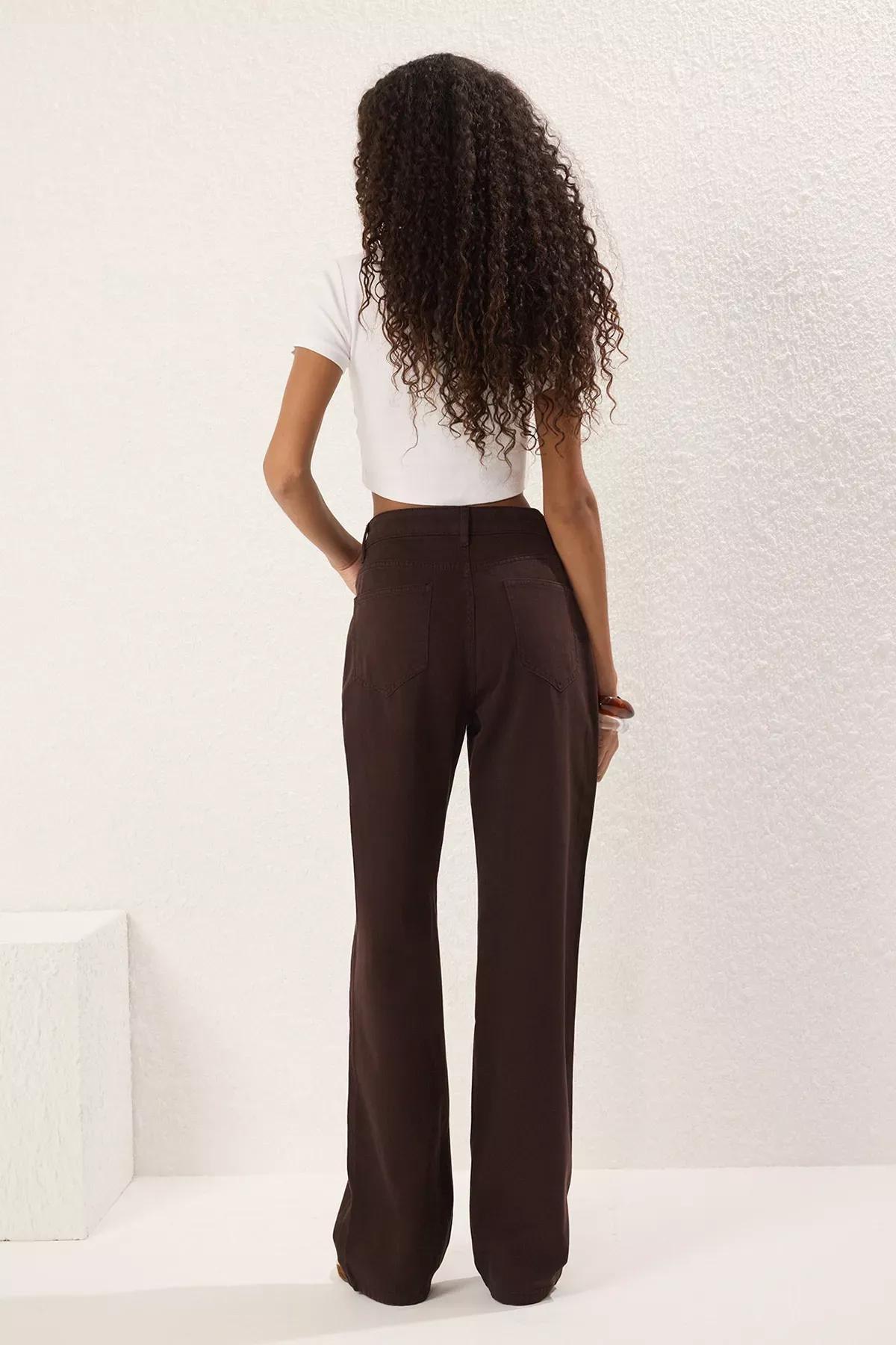 Brown High-Waist Wide Leg Jeans, , large image number 3