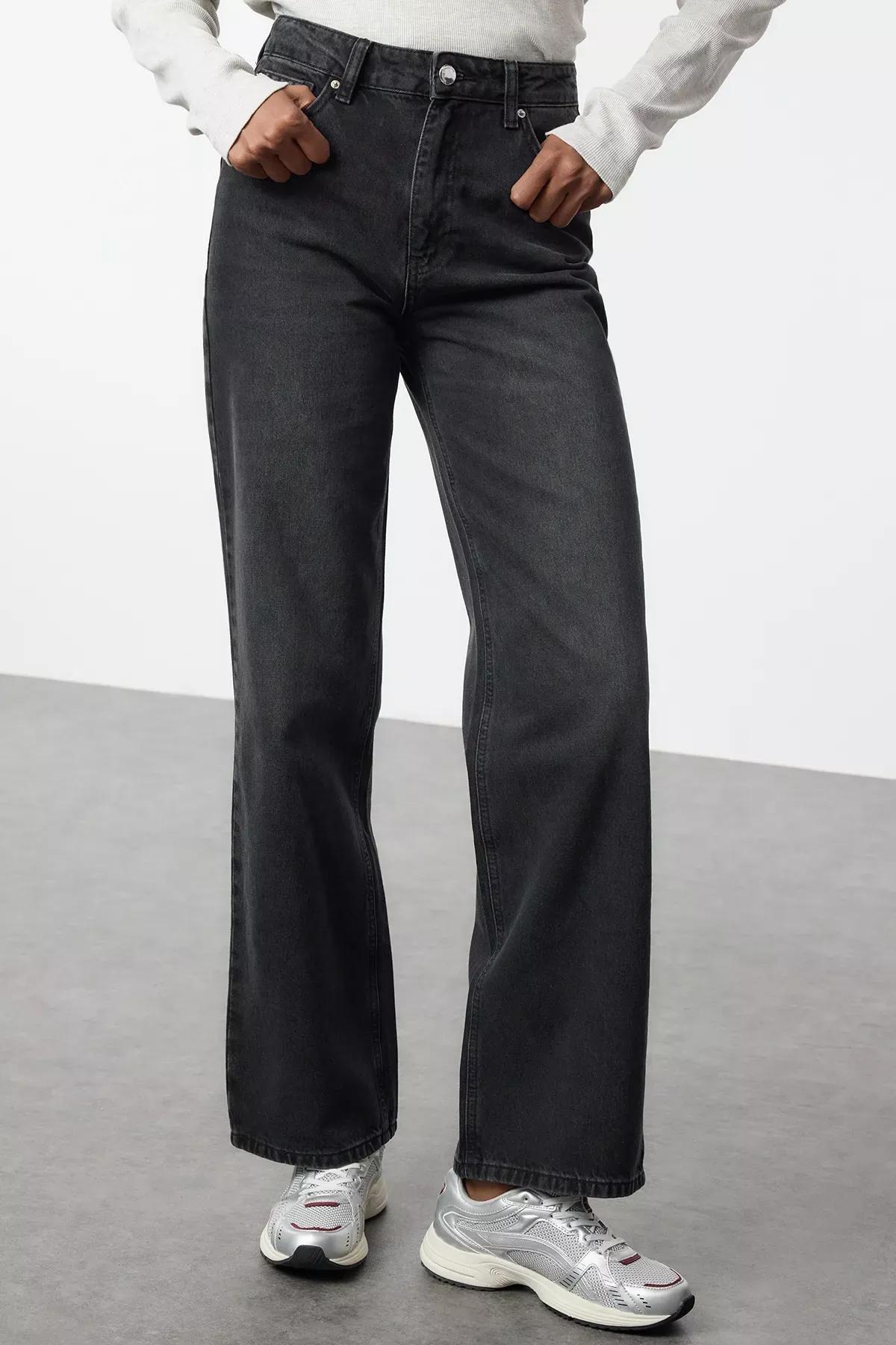 Black High-Waist Wide Jeans, BLACK, large image number 2