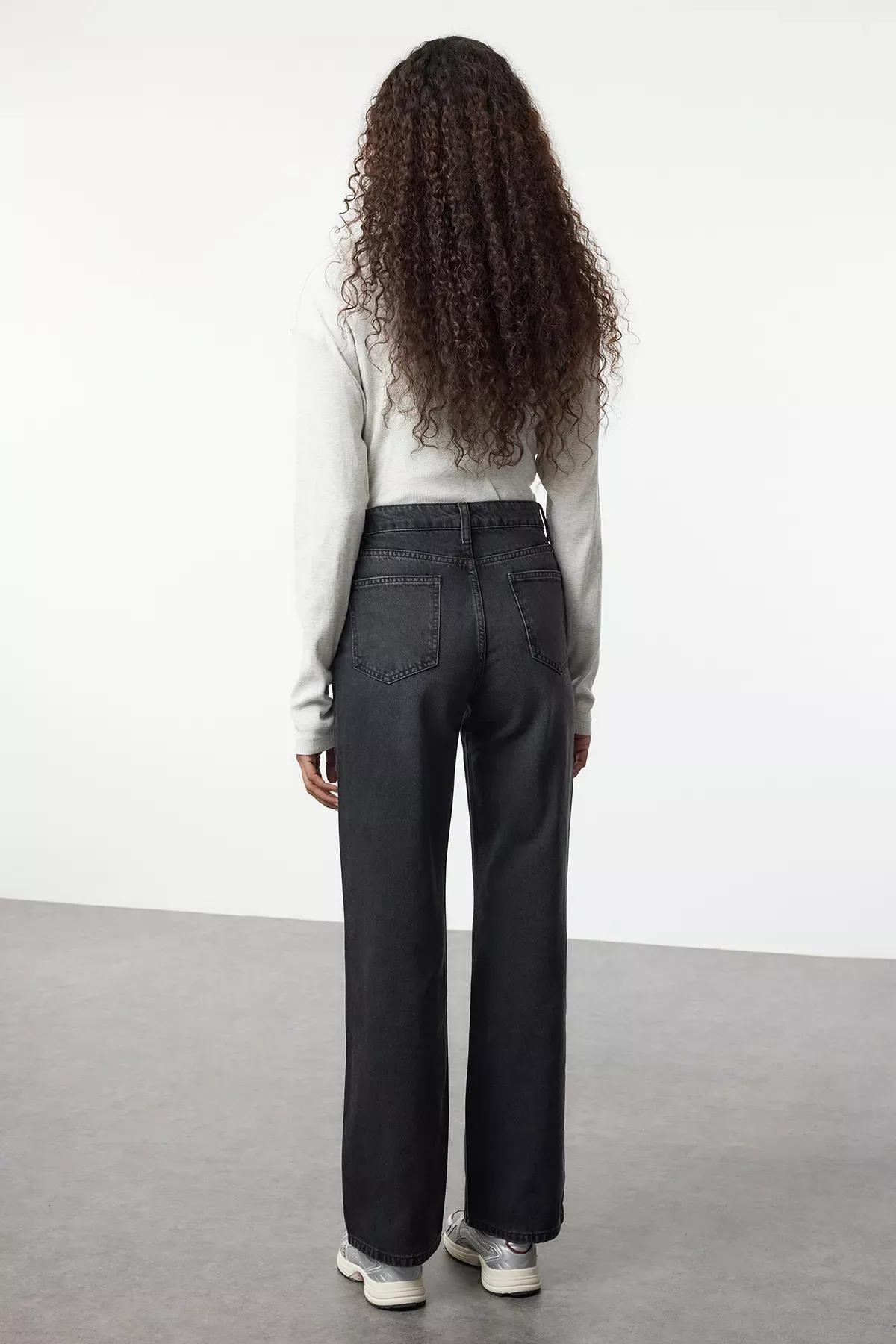 Black High-Waist Wide Jeans, BLACK, large image number 4