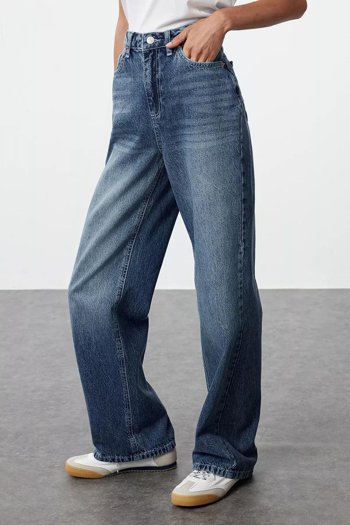 Navy High-Waist Wide Leg Jeans, , large image number 3