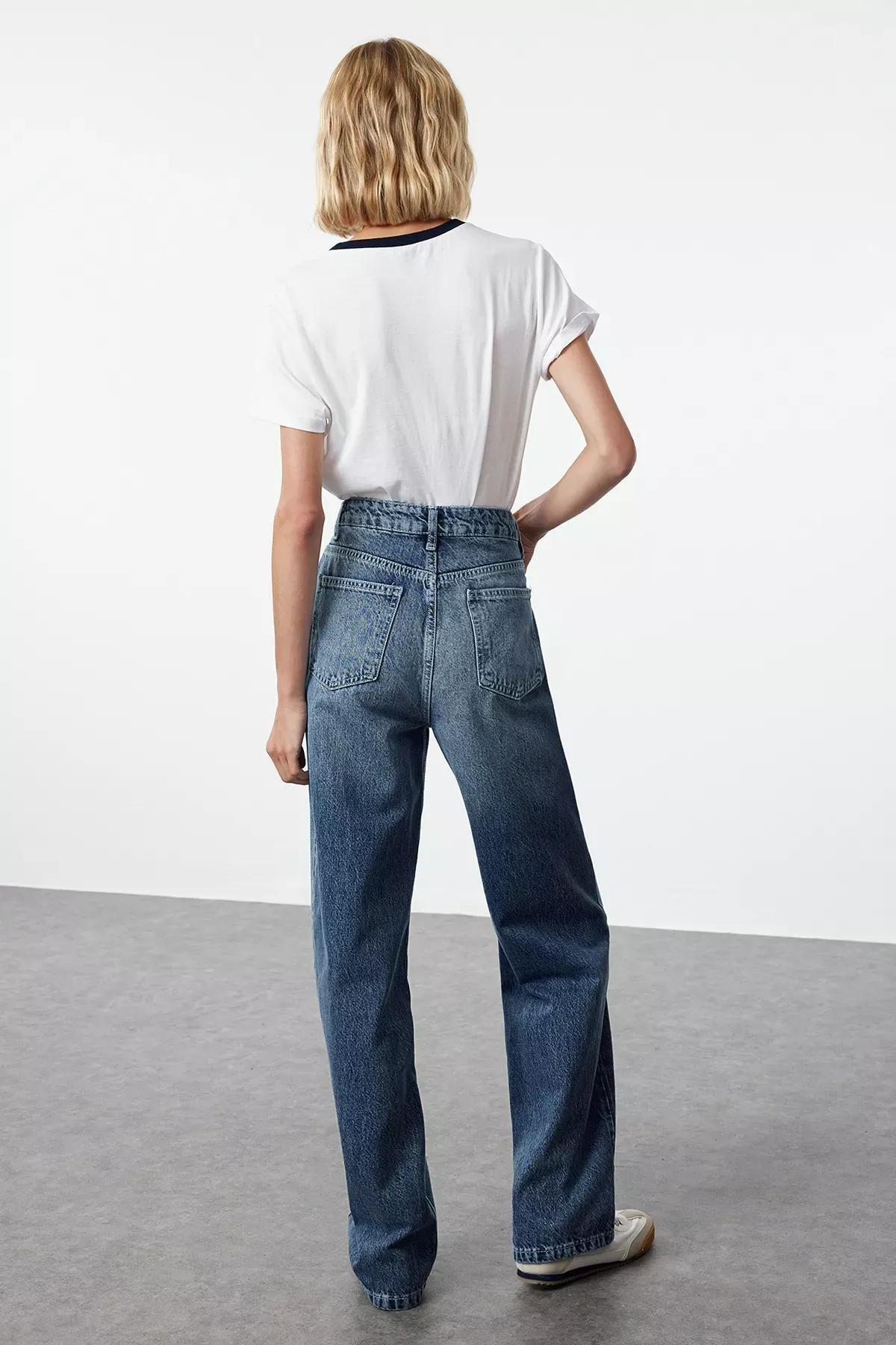 Navy High-Waist Wide Leg Jeans, , large image number 4