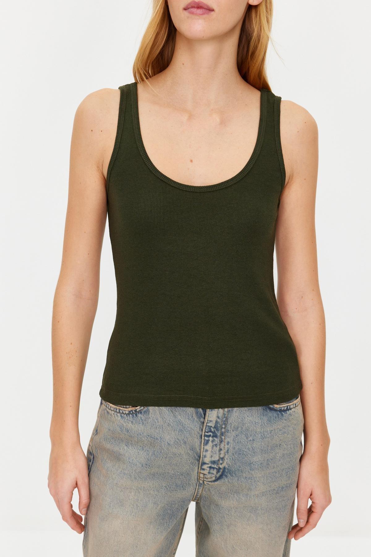 Khaki Pool Neck Knitted Undershirt, , large image number 3