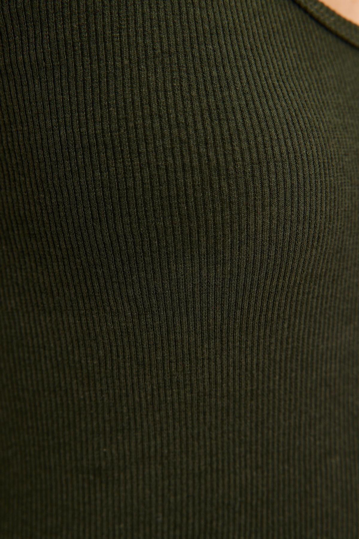 Khaki Pool Neck Knitted Undershirt, , large image number 4