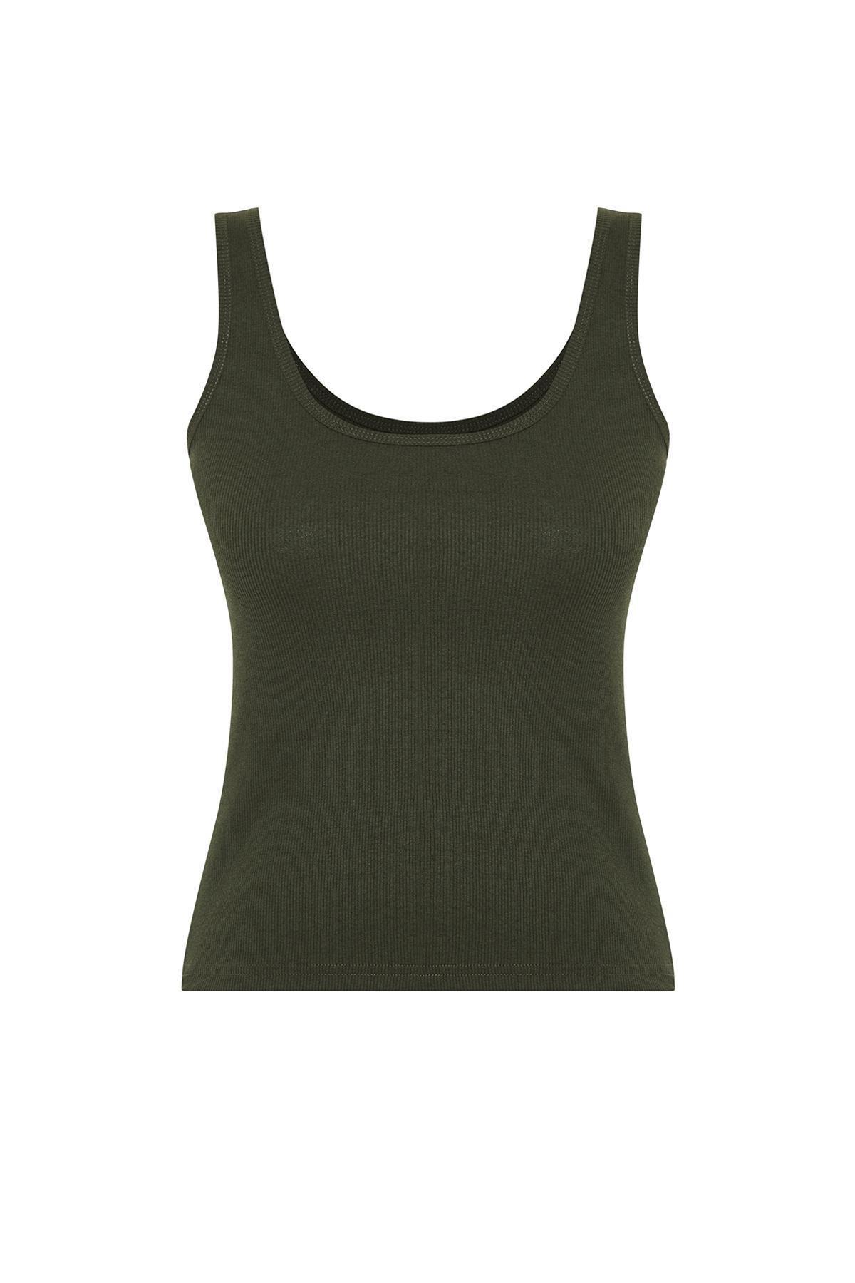 Khaki Pool Neck Knitted Undershirt, , large image number 5