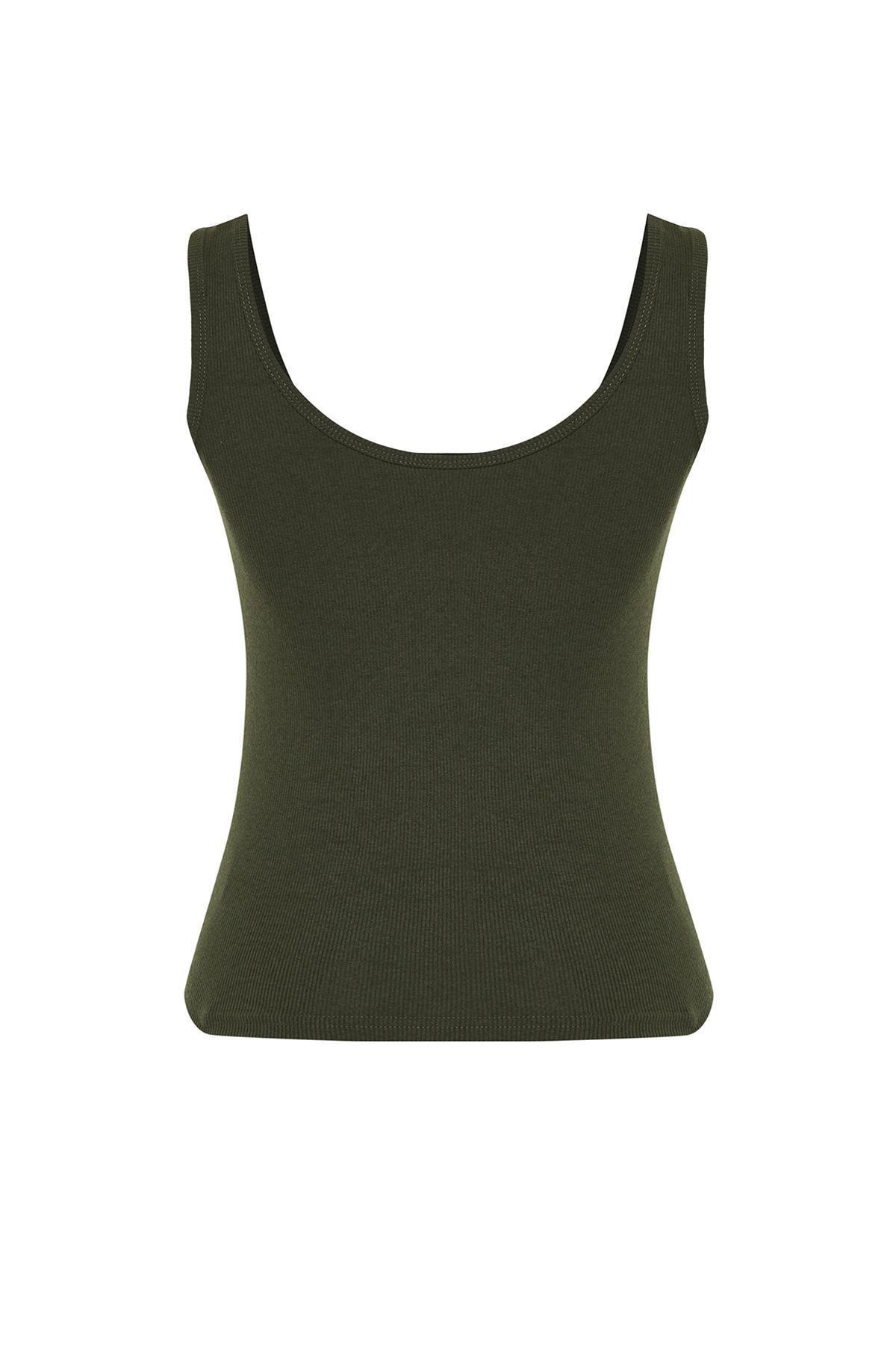 Khaki Pool Neck Knitted Undershirt, , large image number 7