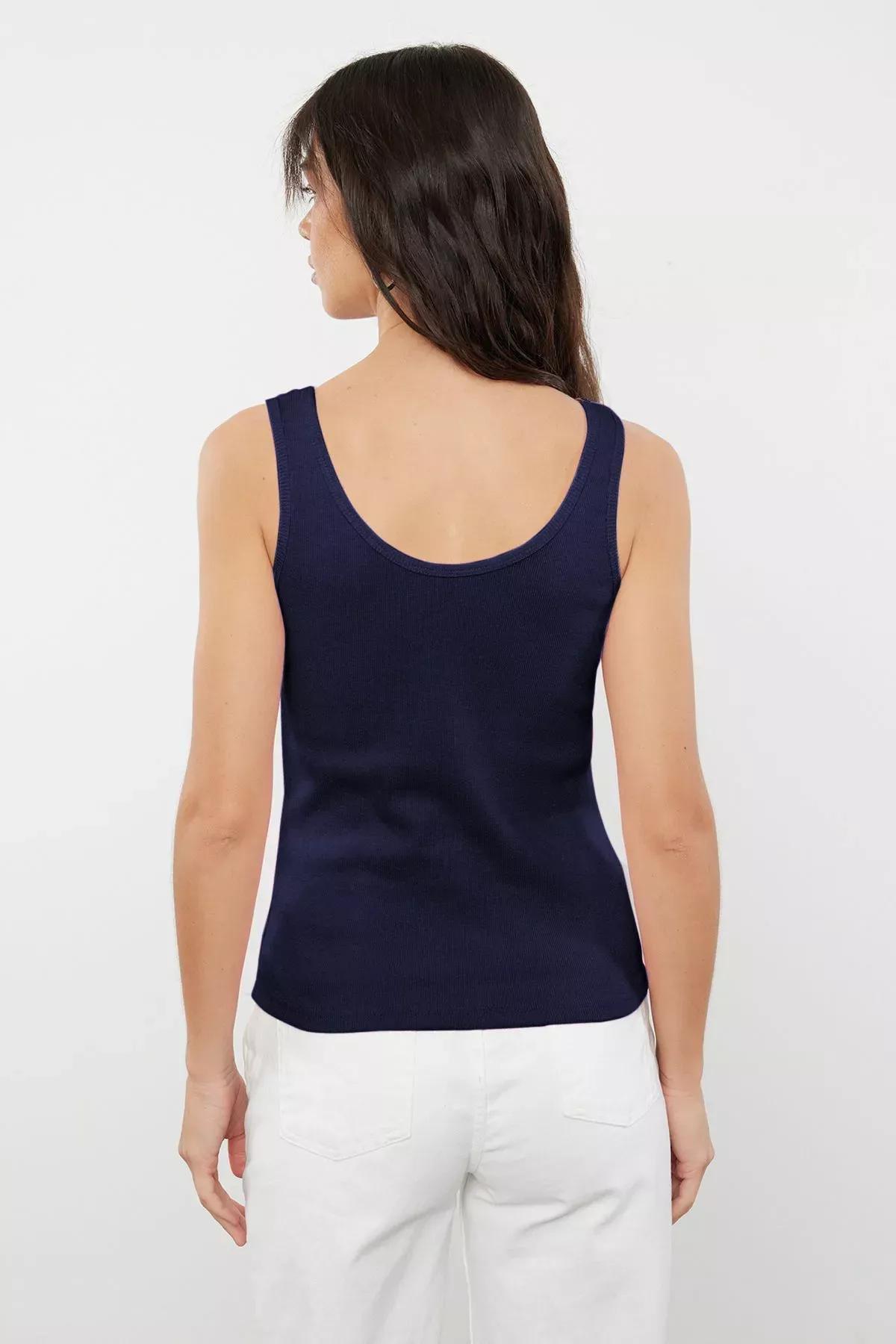 Blue Pool Collar Elastic Tank Top, , large image number 4