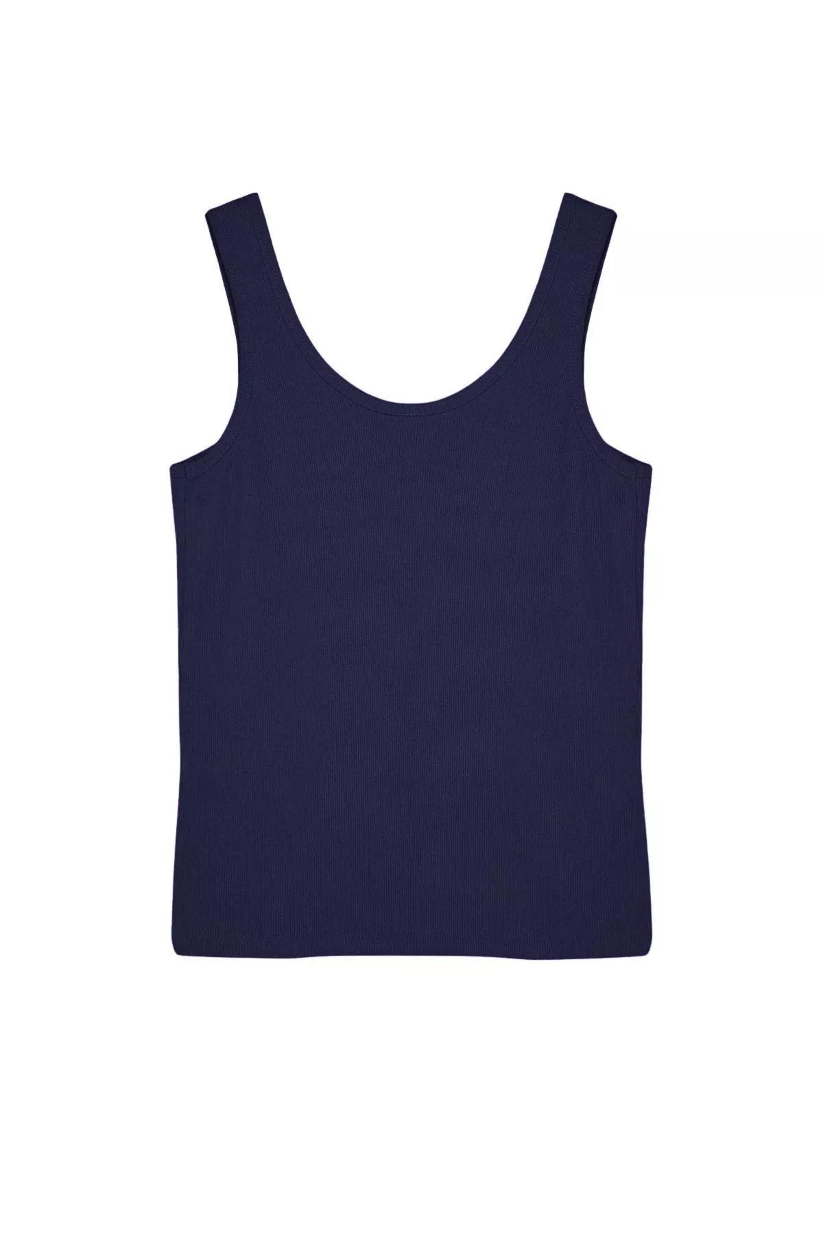 Blue Pool Collar Elastic Tank Top, , large image number 5