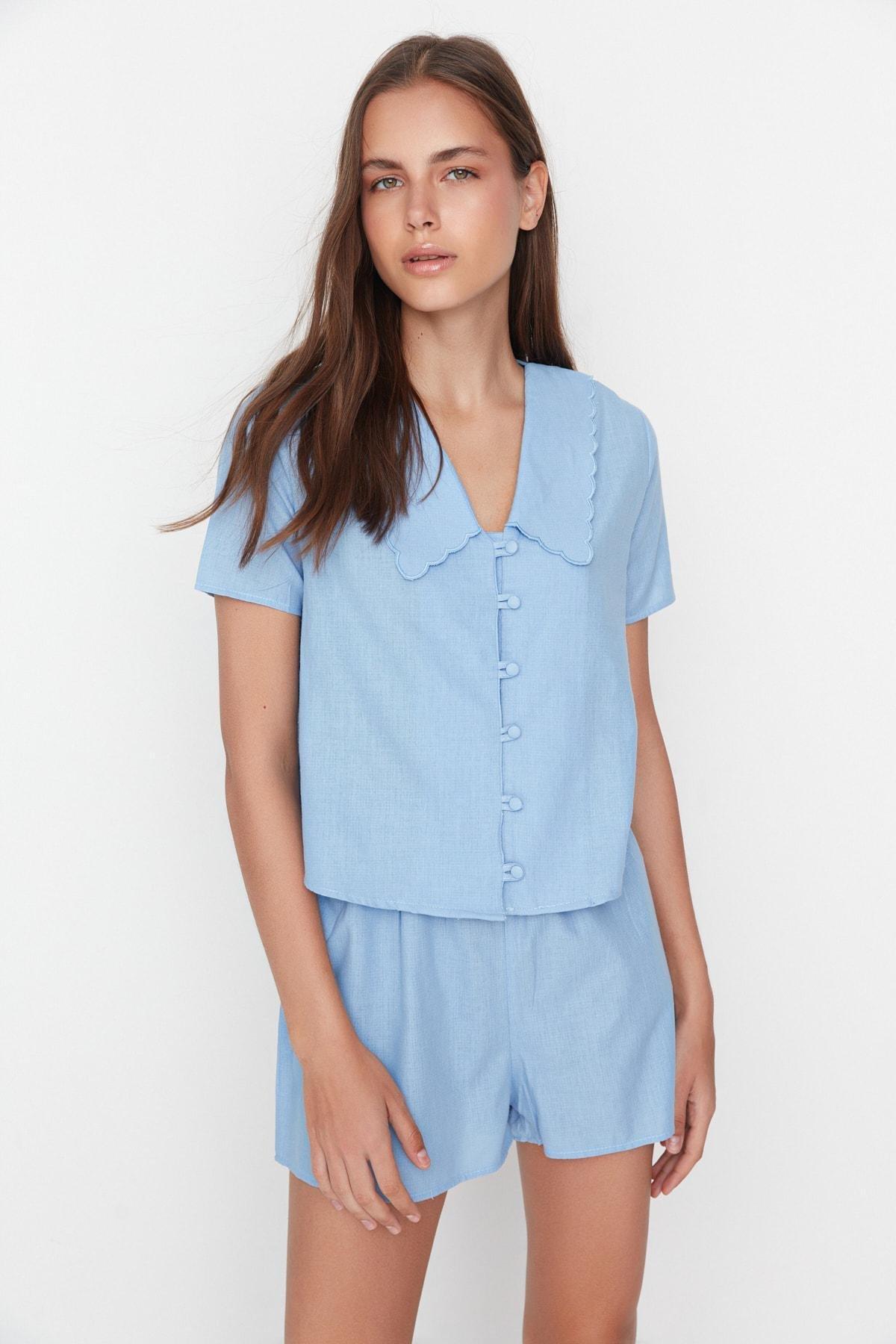 Blue Plain Pajama Set, , large image number 0