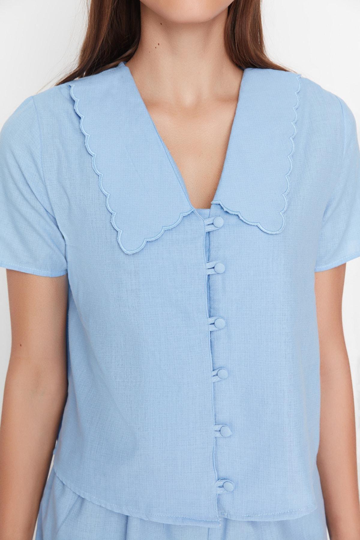 Blue Plain Pajama Set, , large image number 1