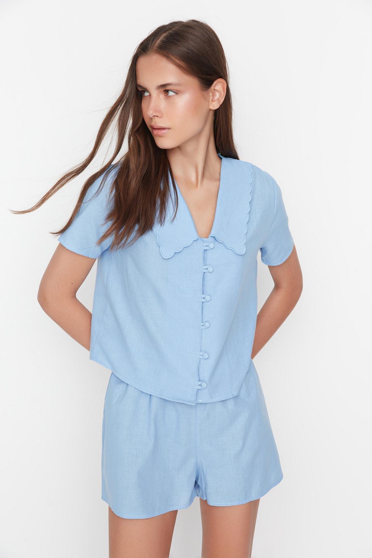 Blue Plain Pajama Set, , large image number 3