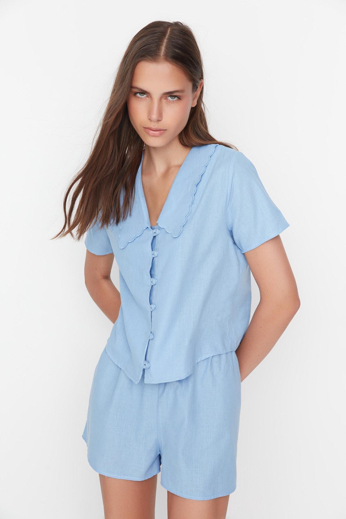 Blue Plain Pajama Set, , large image number 4