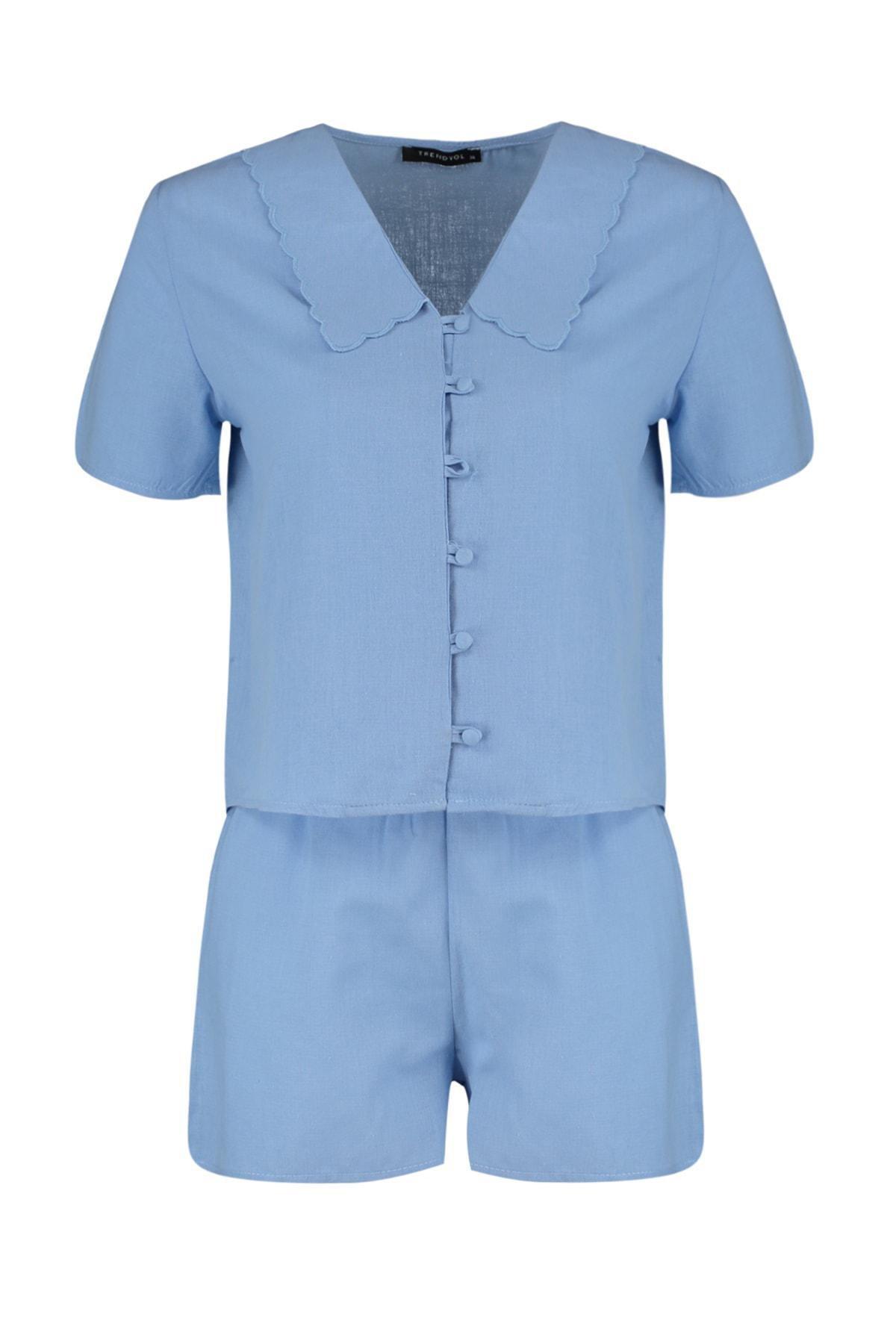 Blue Plain Pajama Set, , large image number 5
