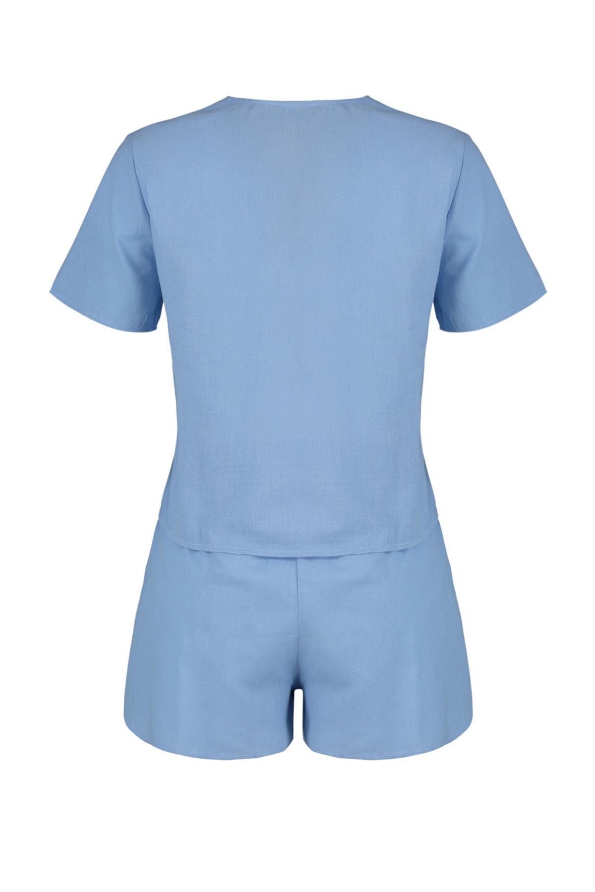 Blue Plain Pajama Set, , large image number 7