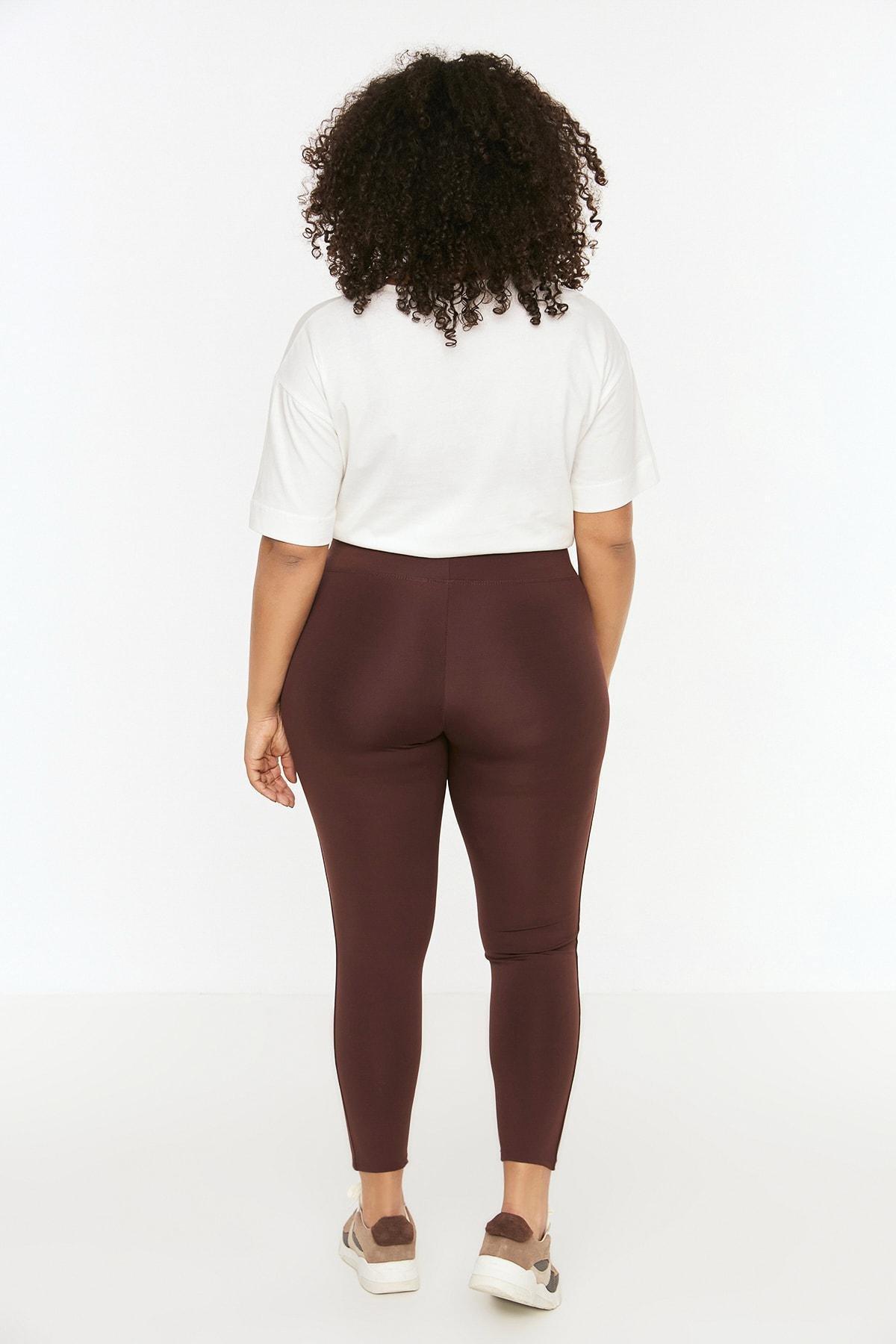 Brown High Waist Plus Size Leggings, , large image number 3