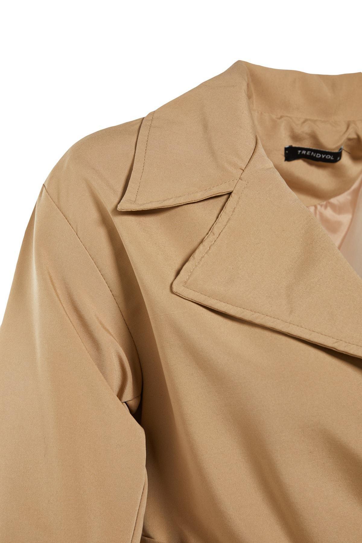 Trendyol - Beige Double Breasted Trench Coat