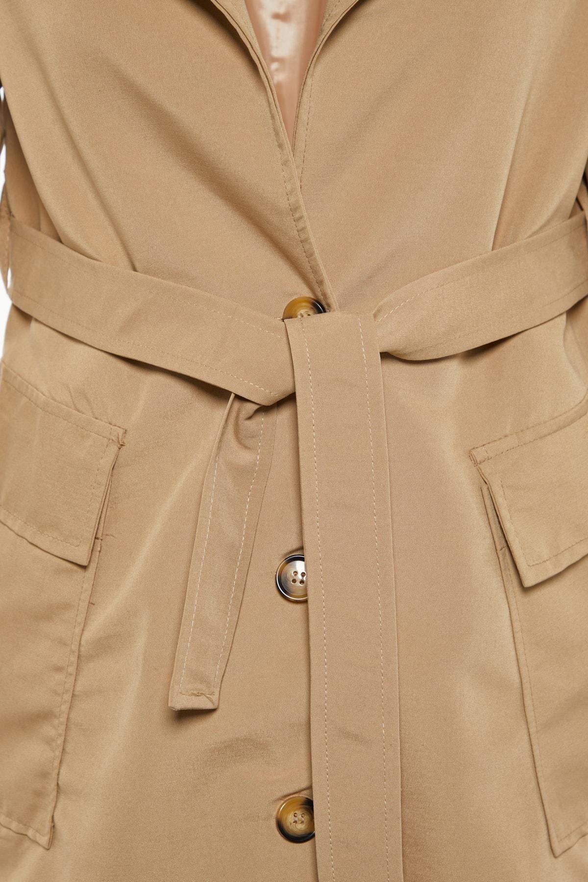 Trendyol - Beige Double Breasted Trench Coat