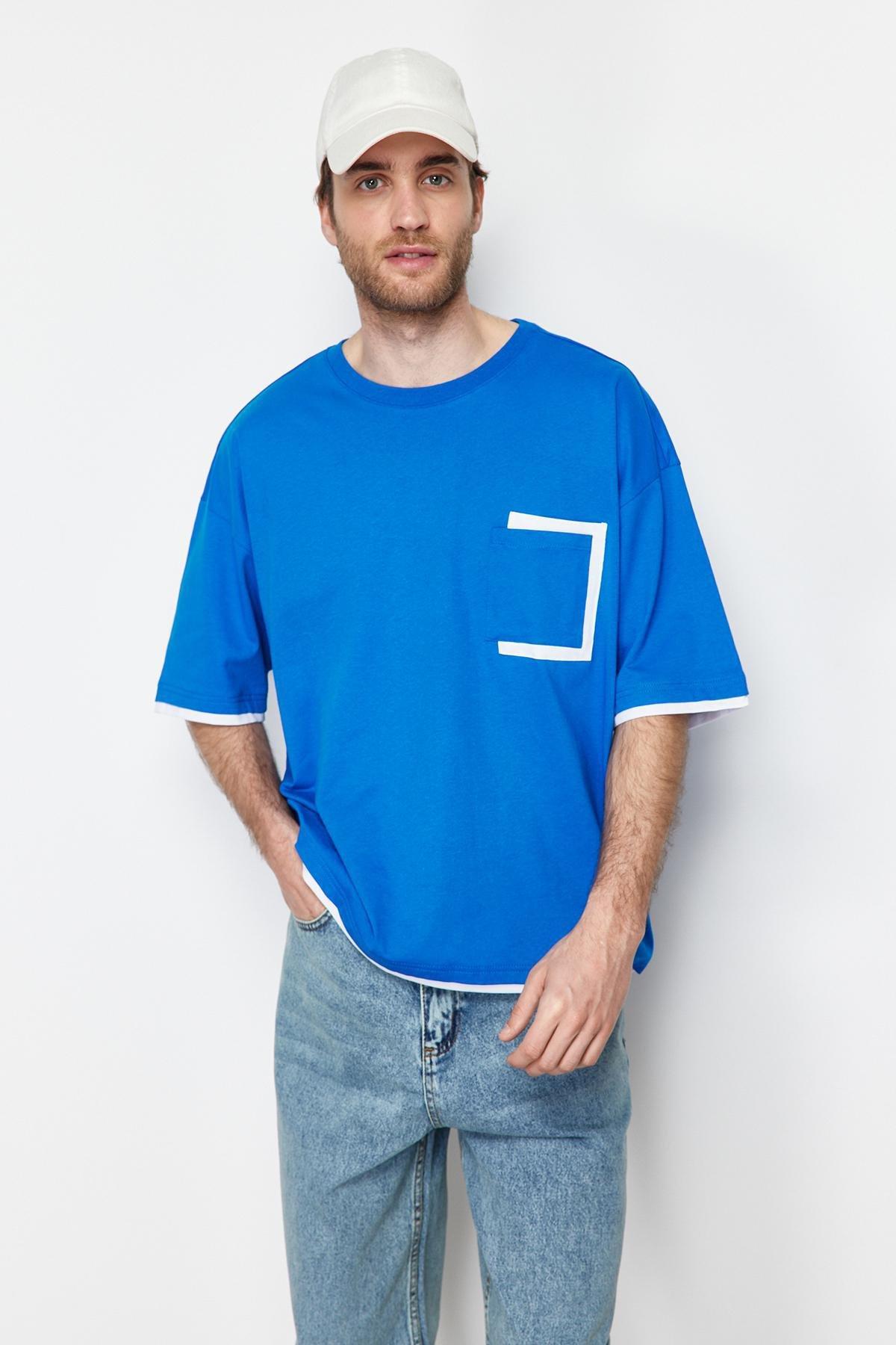 Blue Oversize T-Shirt, Blue, large image number 1