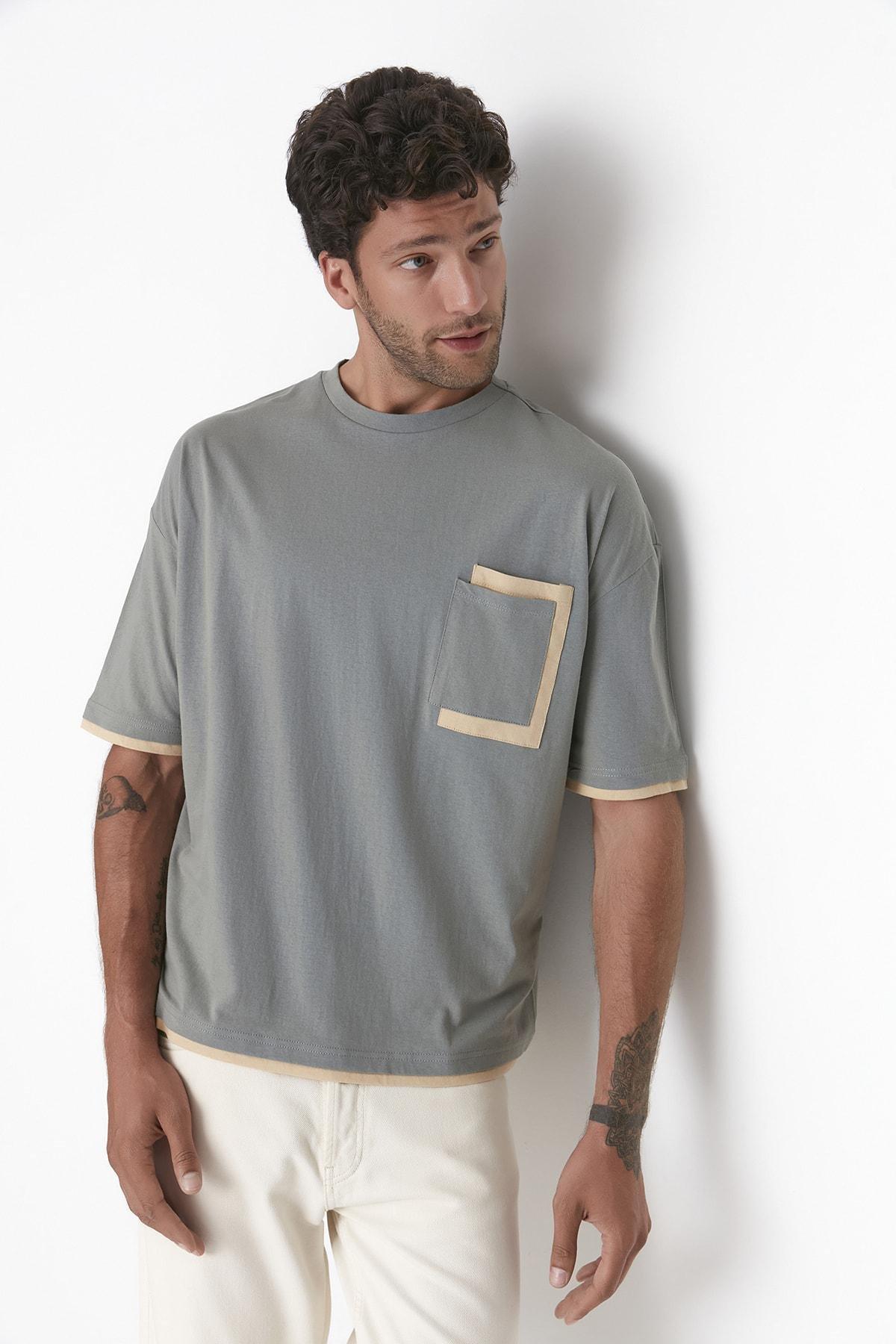 Khaki Oversize Crew Neck Tshirt, , large image number 0