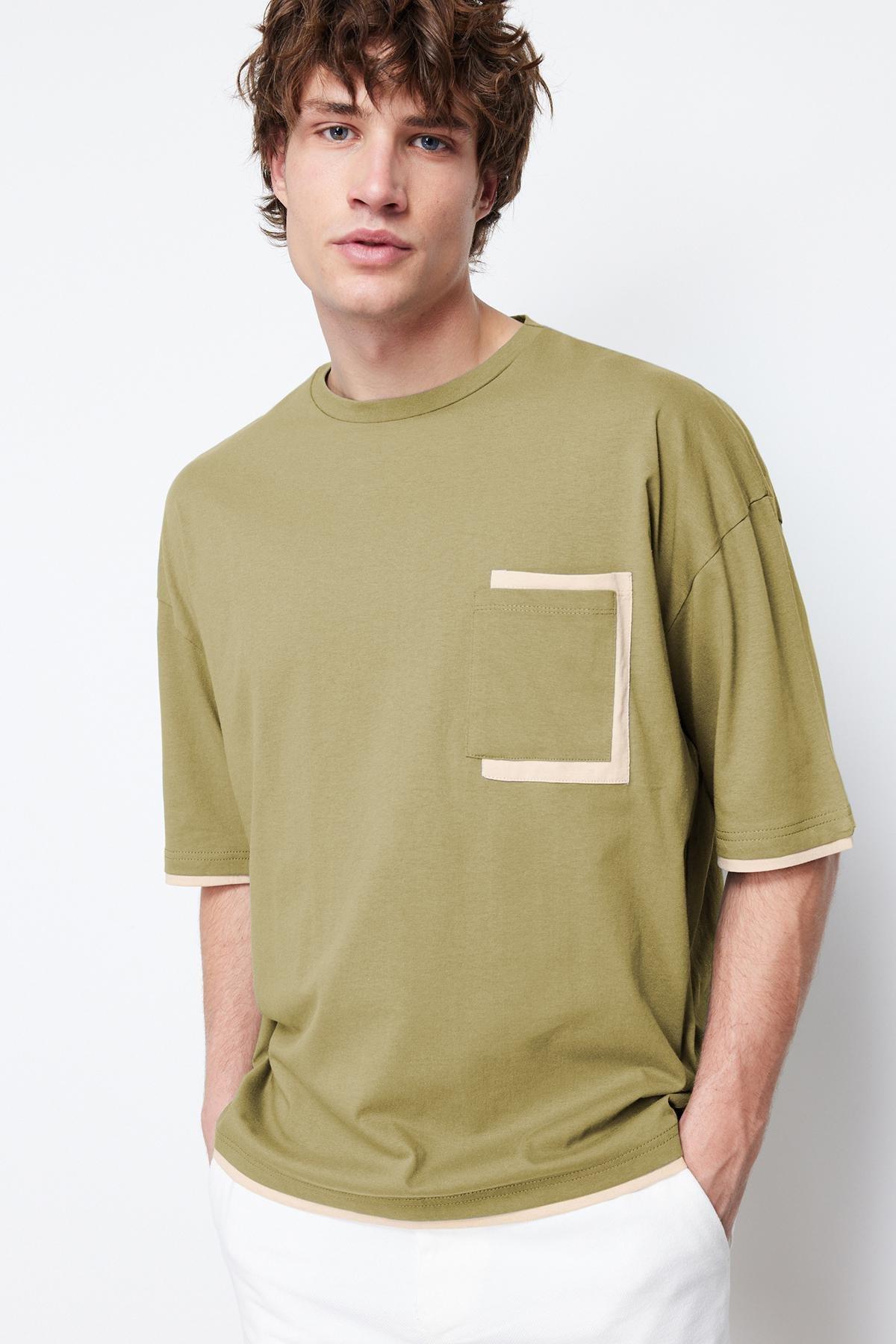 Khaki Oversize Crew Neck Tshirt, , large image number 1