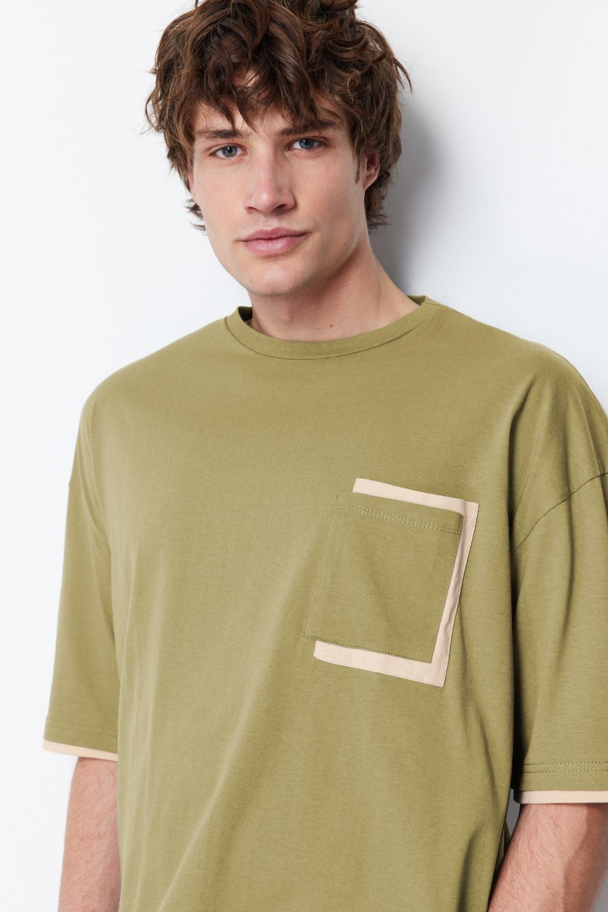 Khaki Oversize Crew Neck Tshirt, , large image number 2