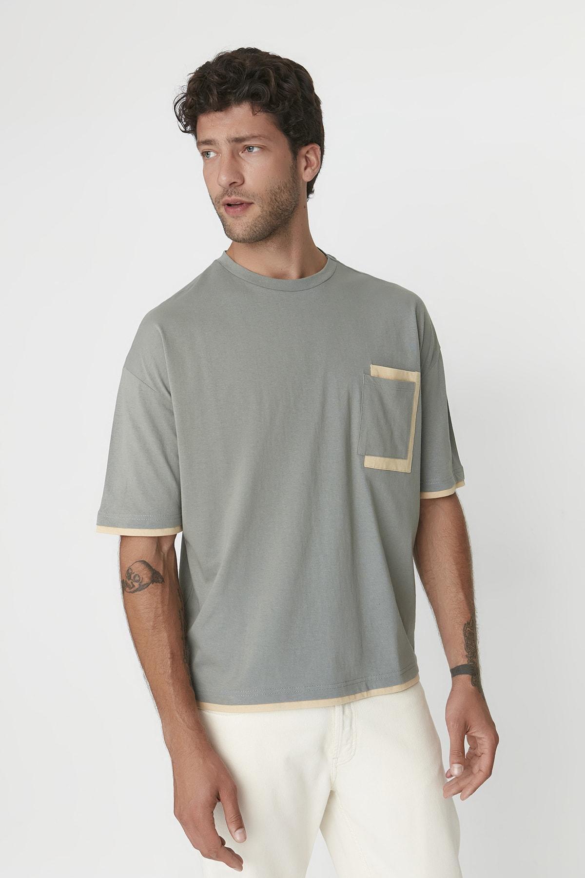 Khaki Oversize Crew Neck Tshirt, , large image number 3