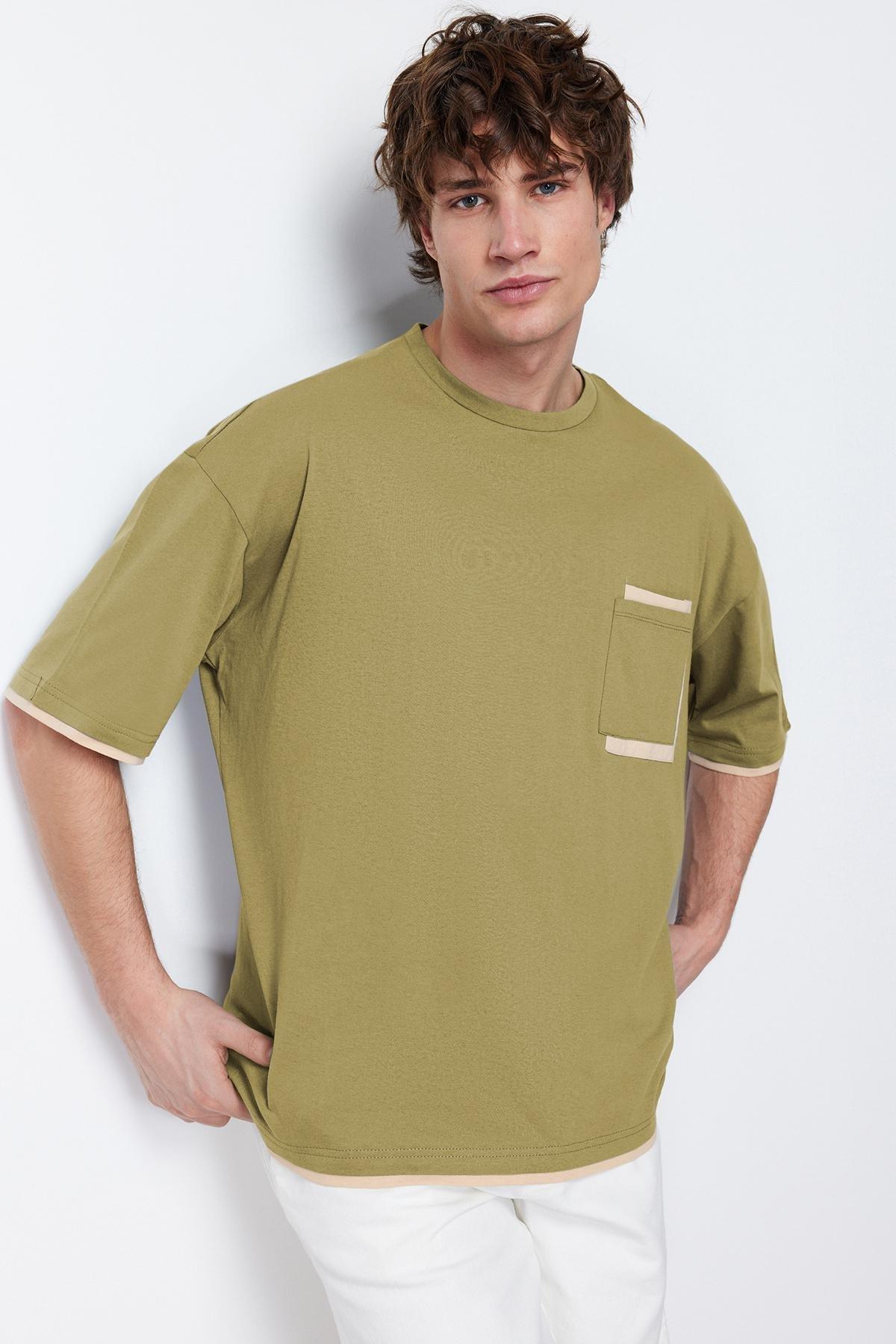 Khaki Oversize Crew Neck Tshirt, , large image number 4