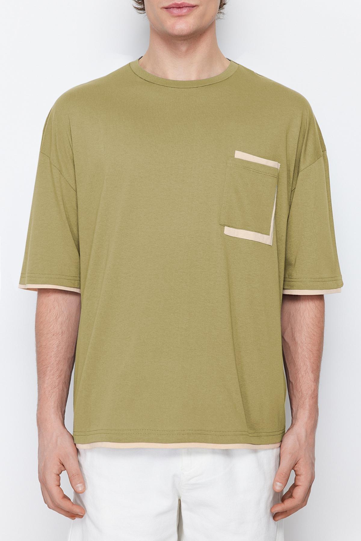 Khaki Oversize Crew Neck Tshirt, , large image number 6