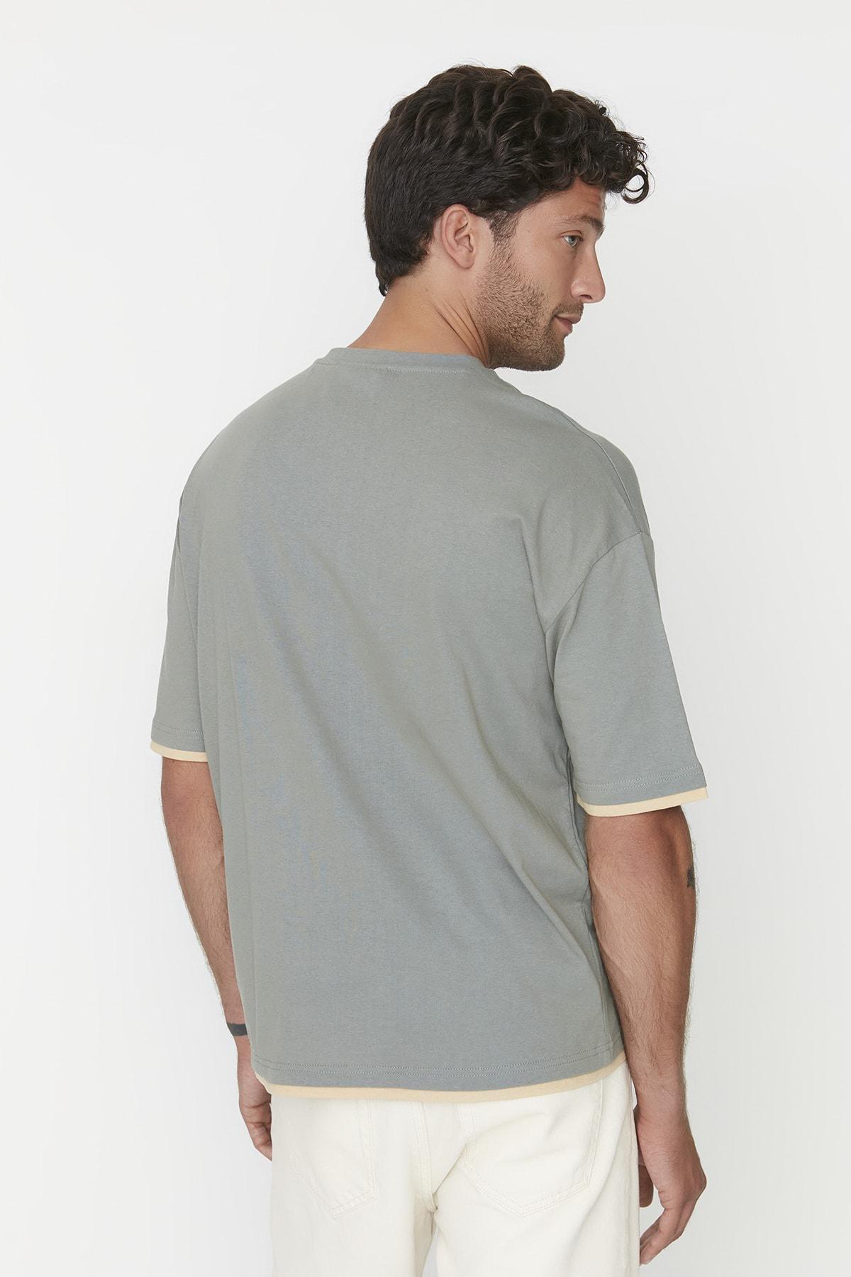Khaki Oversize Crew Neck Tshirt, , large image number 7