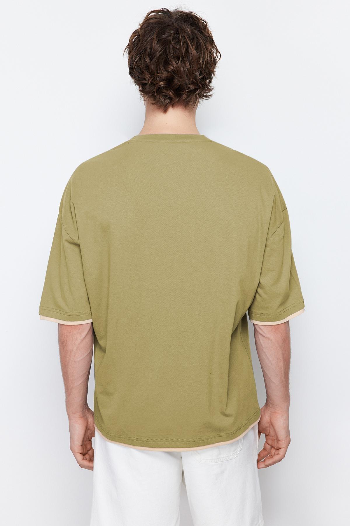 Khaki Oversize Crew Neck Tshirt, , large image number 8