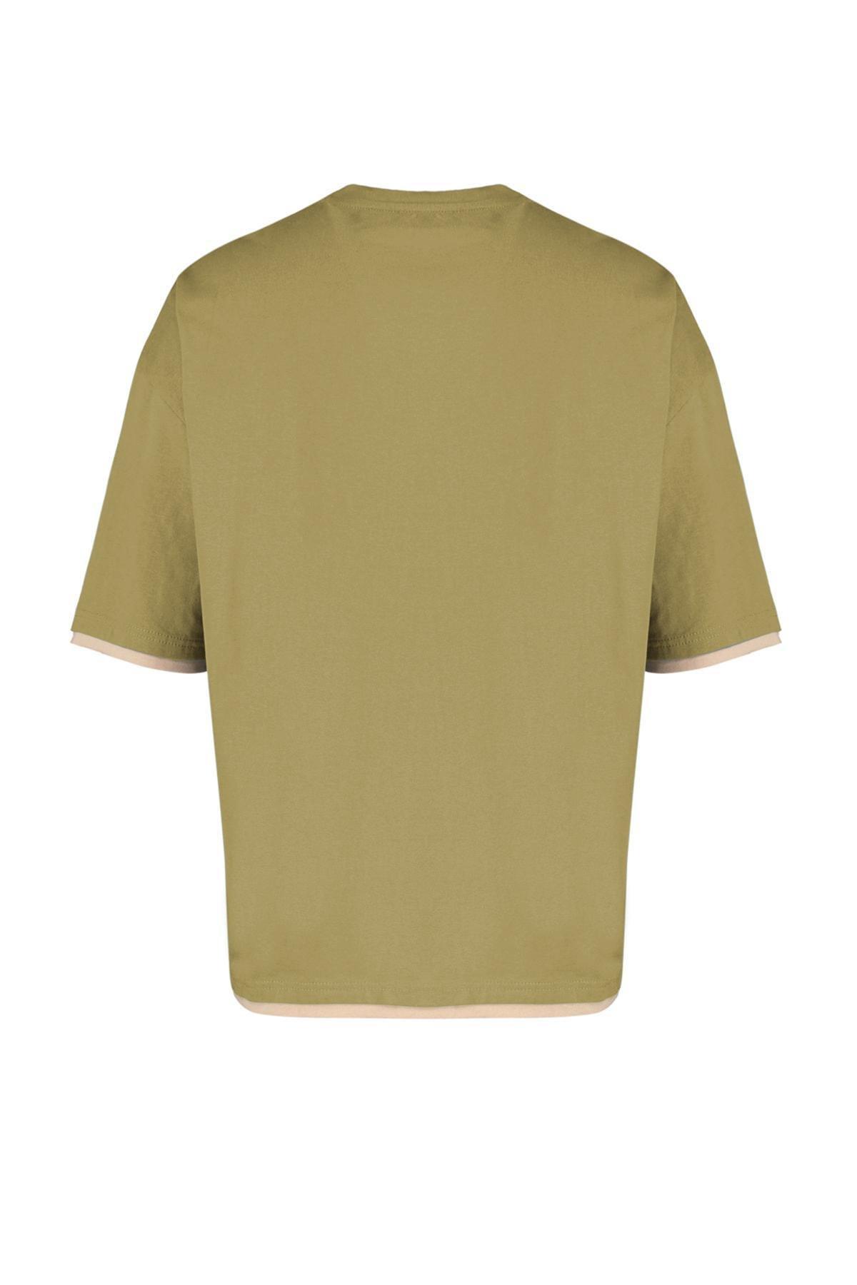 Khaki Oversize Crew Neck Tshirt, , large image number 10
