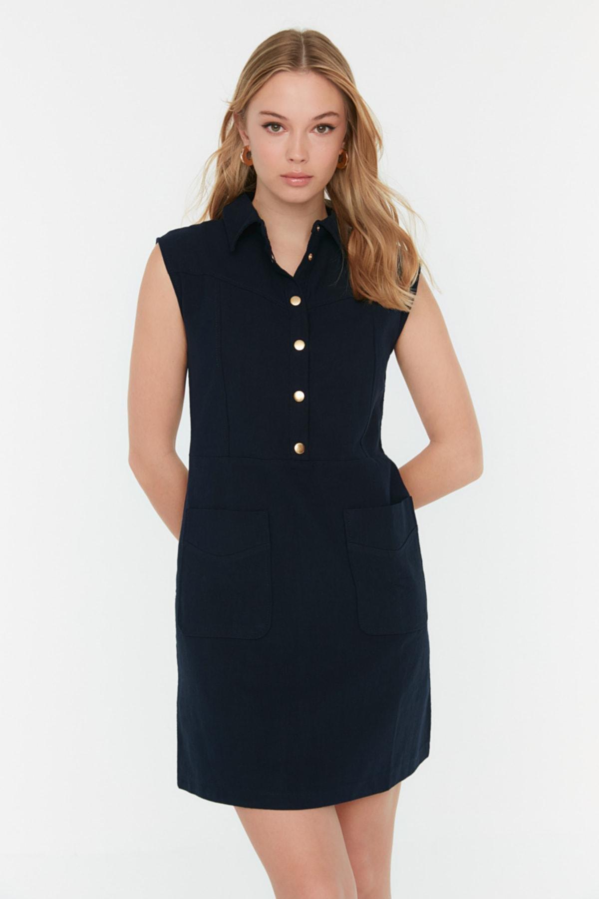 Navy Relaxed Shift Dress, Dark blue, large image number 0