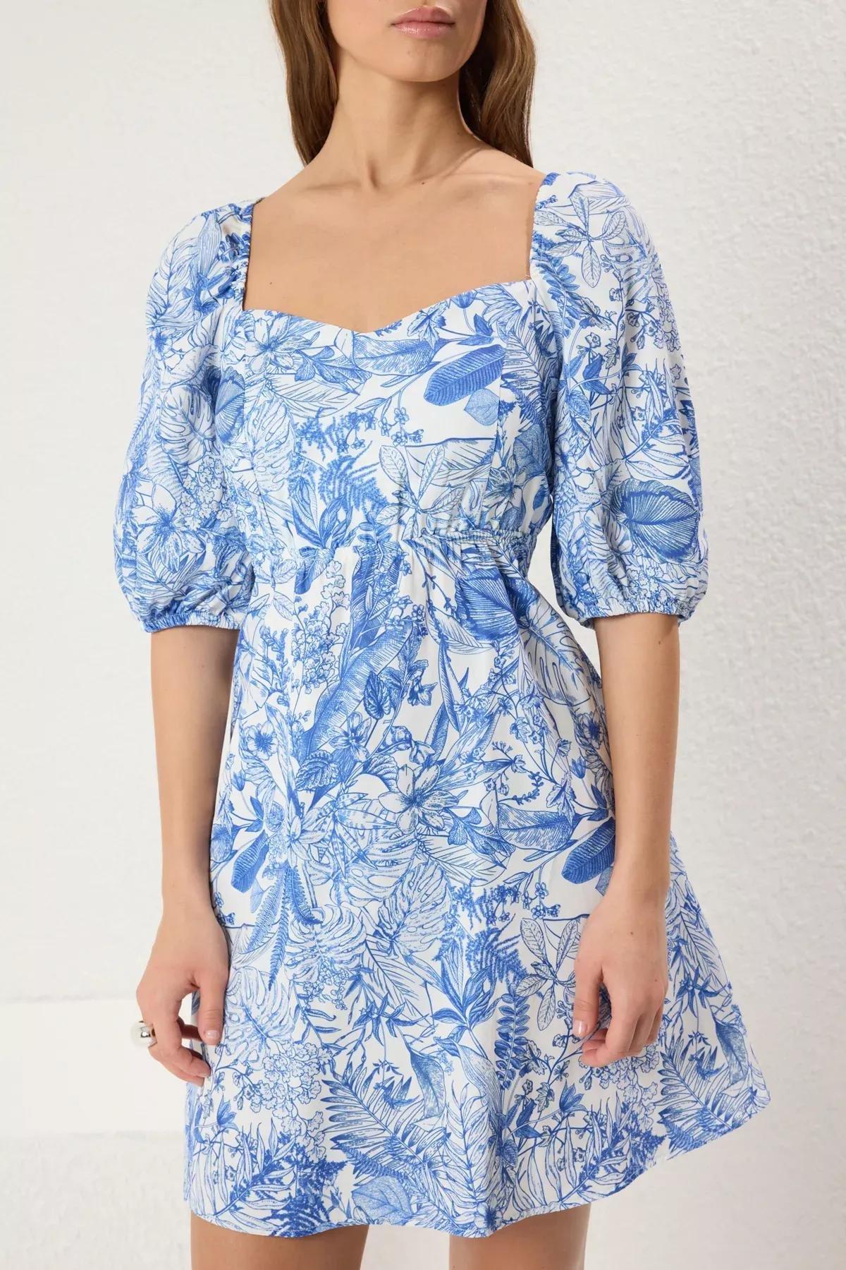 Blue Floral Drop Back Mini Dress, , large image number 2