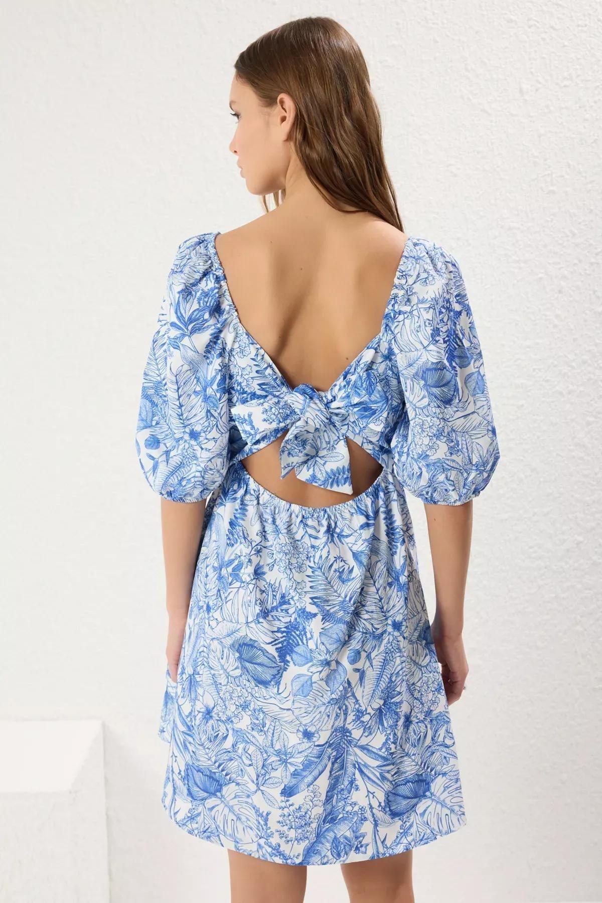 Blue Floral Drop Back Mini Dress, , large image number 3