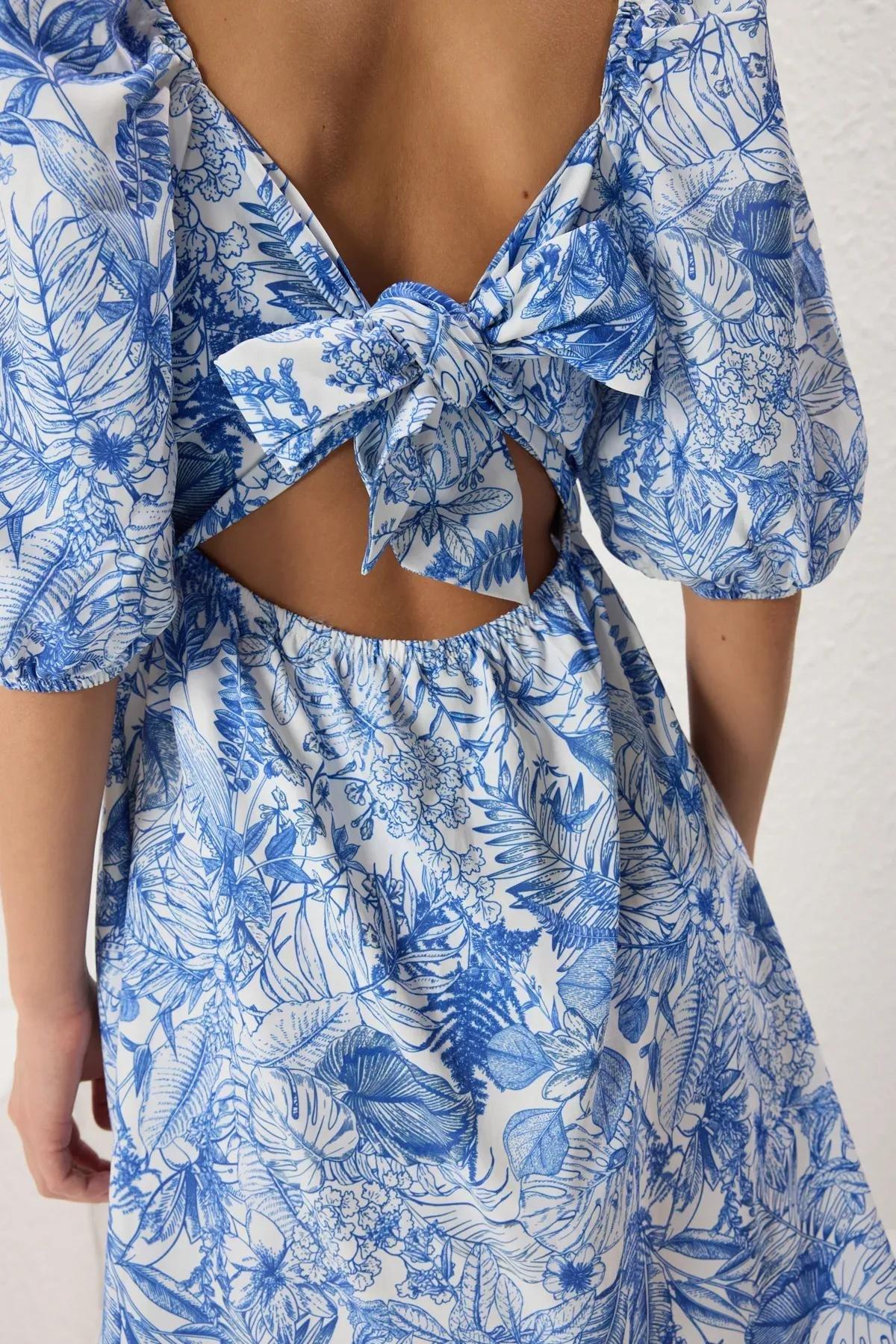 Blue Floral Drop Back Mini Dress, , large image number 4