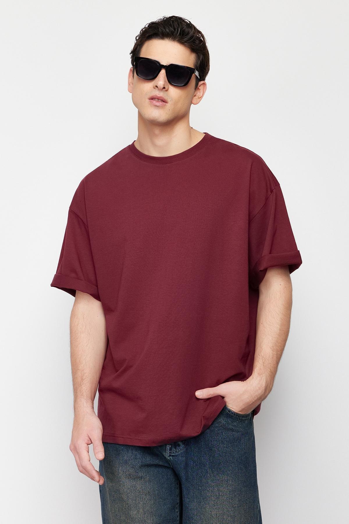 Burgundy Oversized Cotton T-Shirt, , large image number 0