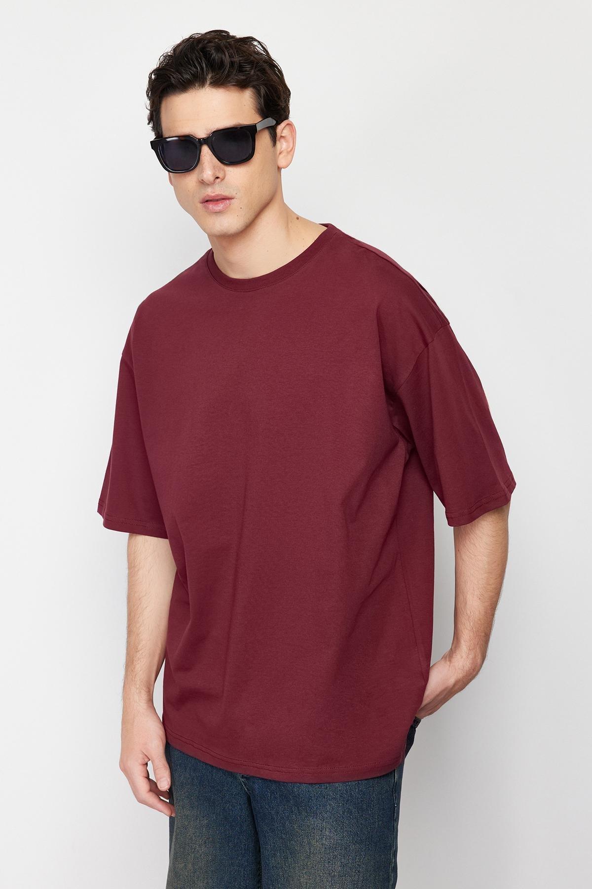 Burgundy Oversized Cotton T-Shirt, , large image number 1