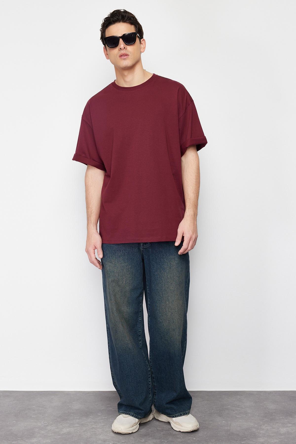 Burgundy Oversized Cotton T-Shirt, , large image number 2