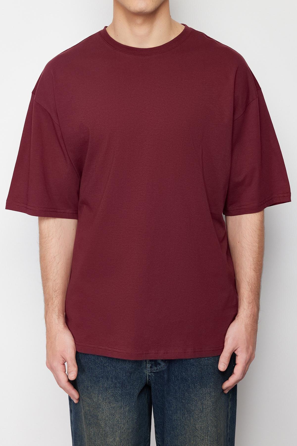 Burgundy Oversized Cotton T-Shirt, , large image number 5