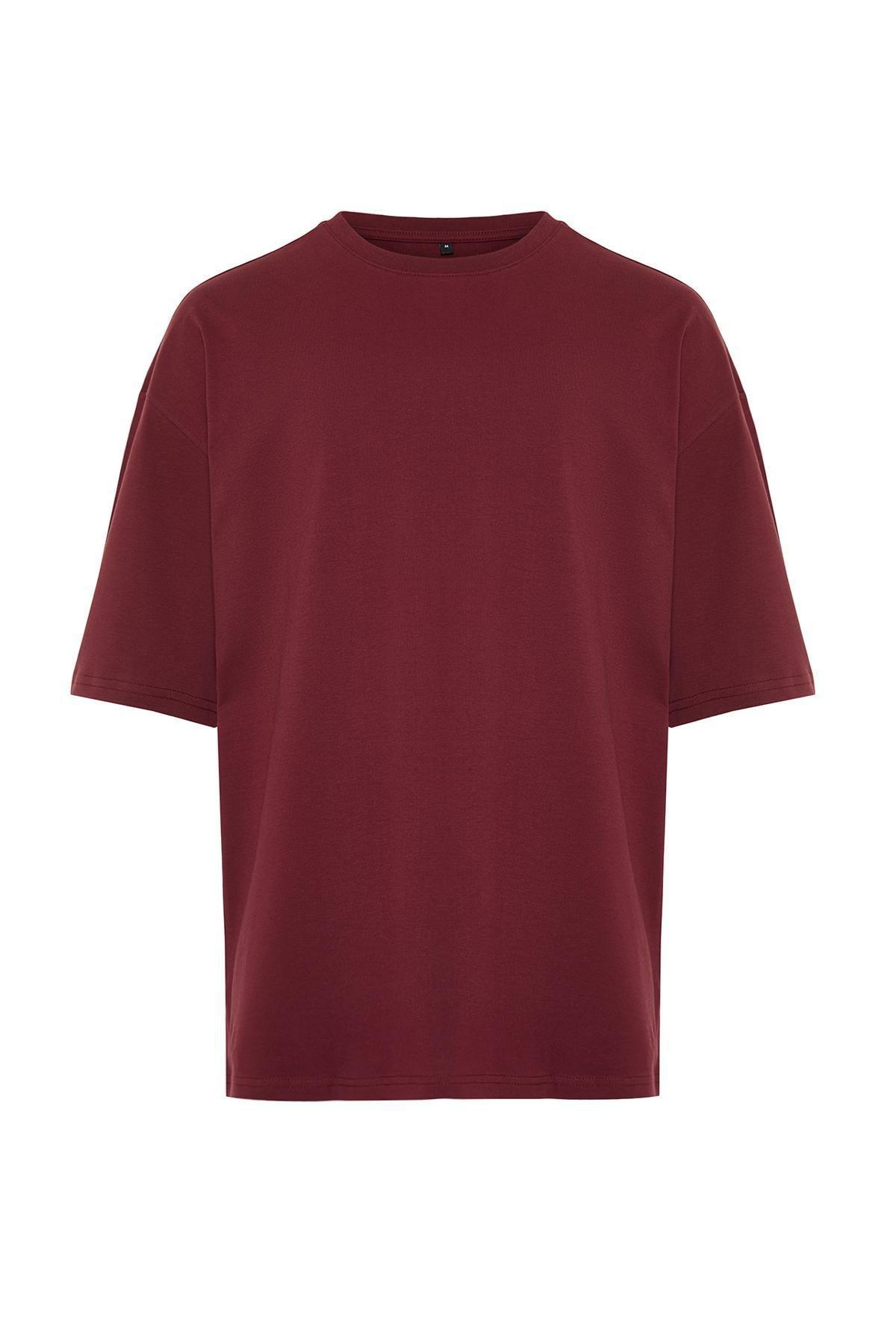 Burgundy Oversized Cotton T-Shirt, , large image number 7