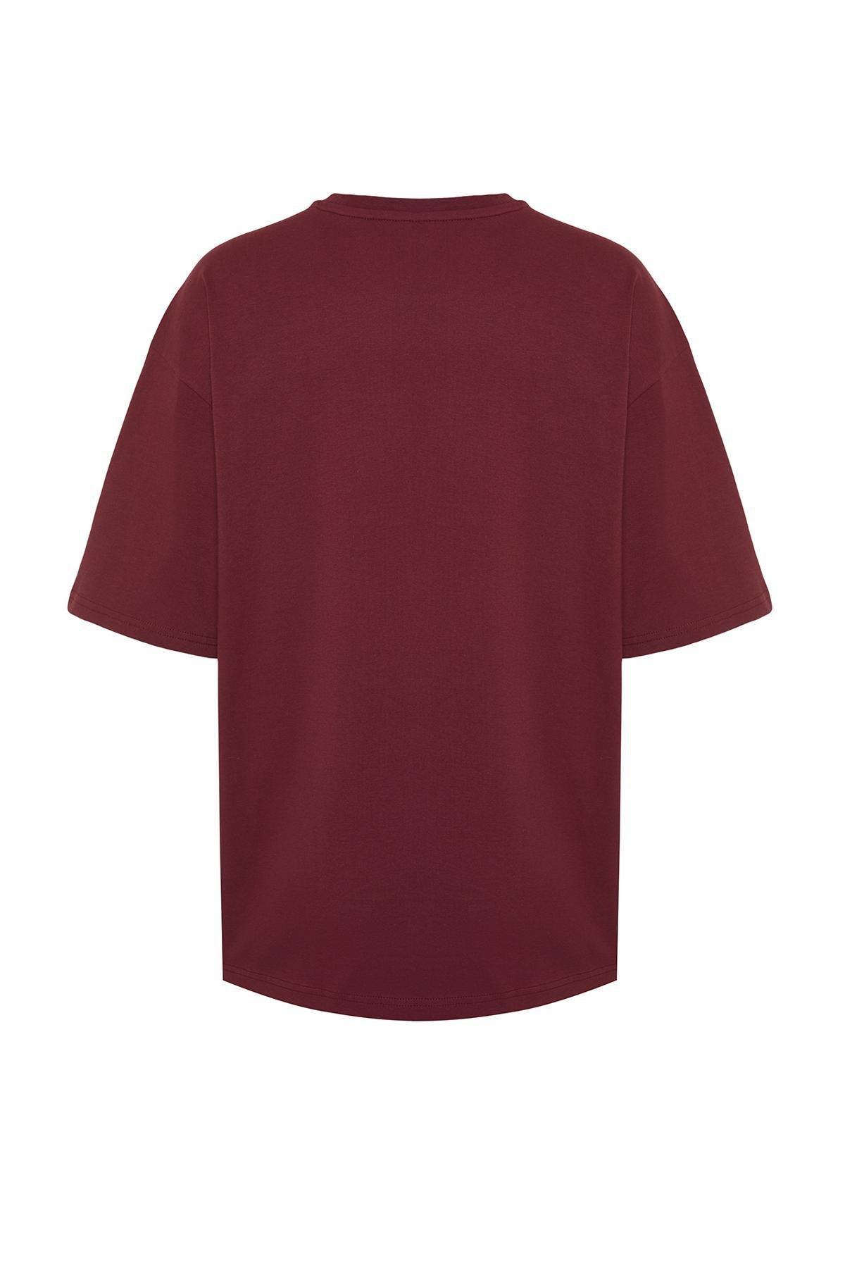 Burgundy Oversized Cotton T-Shirt, , large image number 8