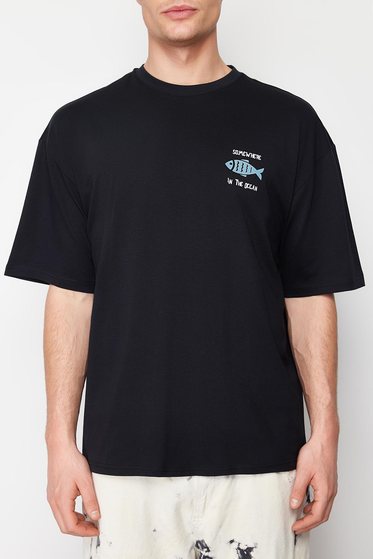 Black Oversized Cotton T-Shirt, , large image number 3