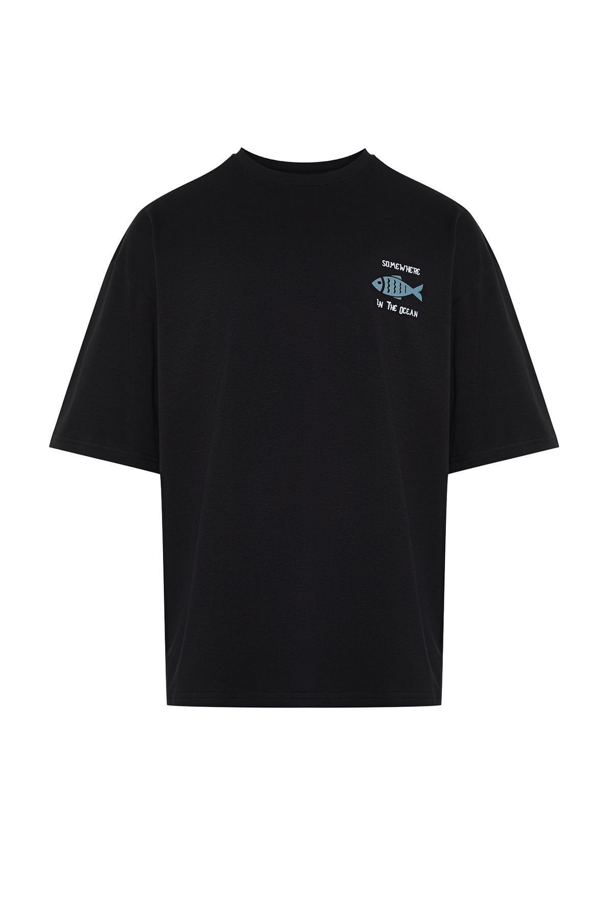 Black Oversized Cotton T-Shirt, , large image number 5